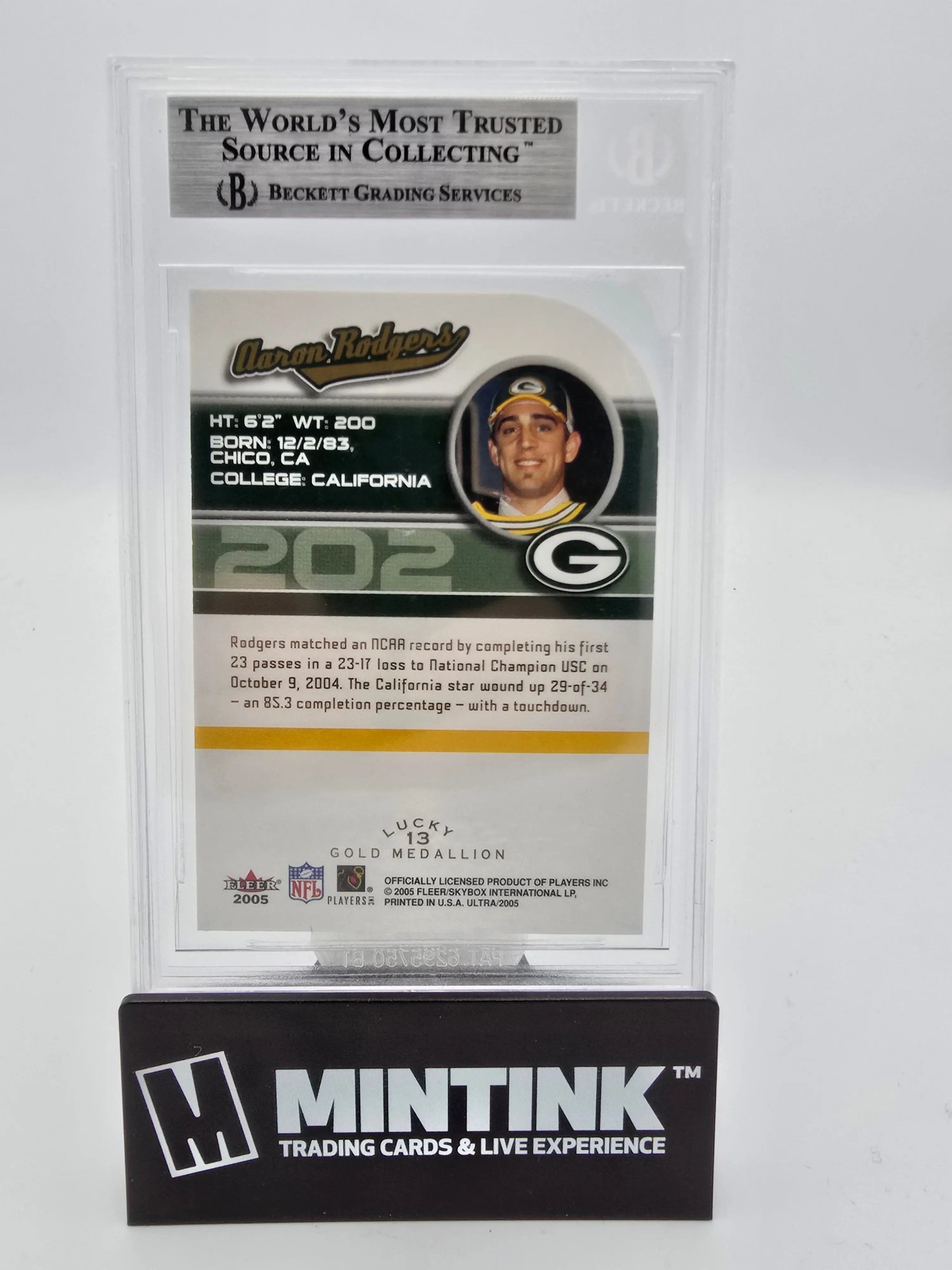 2005 Fleer Ultra Gold Medallion Aaron Rodgers #13 BGS 9 Mint Condition - Rare Football Trading Card for Collectors & Sports Fans, Perfect for Display, Investment & Memorabilia Collections