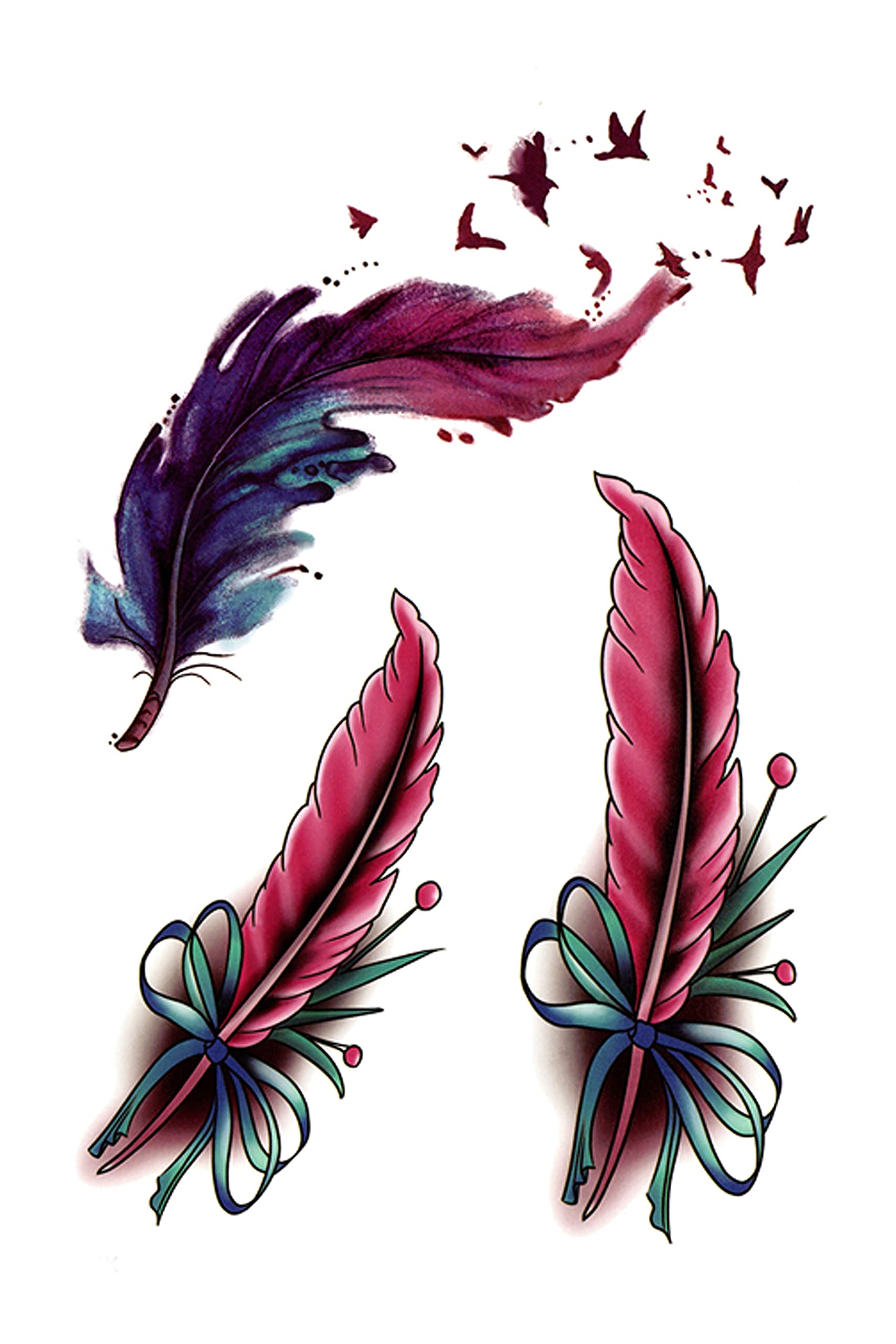 Waterproof Temporary Tattoo Stickers for Men & Women - 3D Realistic Flowers, Butterflies, Stars, Angels & Wolf Designs - 21X15 cm Armband & Word Tattoos (HB-200X) - Perfect for Parties, Halloween & Costume Events