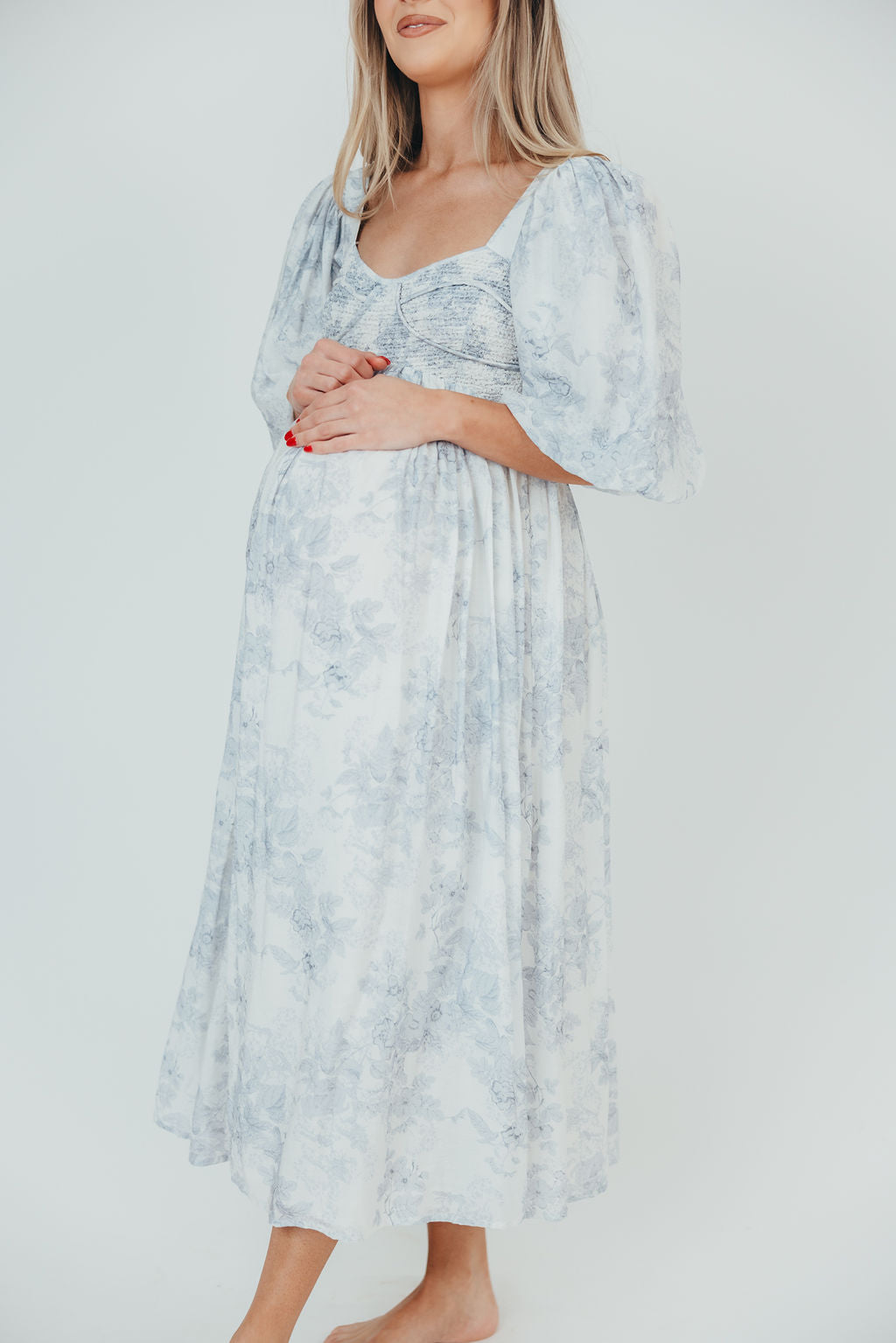 Harlow Maxi Dress - Light Blue Floral Maternity Dress for Women, Bump Friendly & Size Inclusive (S-3XL) | Perfect for Pregnancy, Baby Showers & Summer Vacations