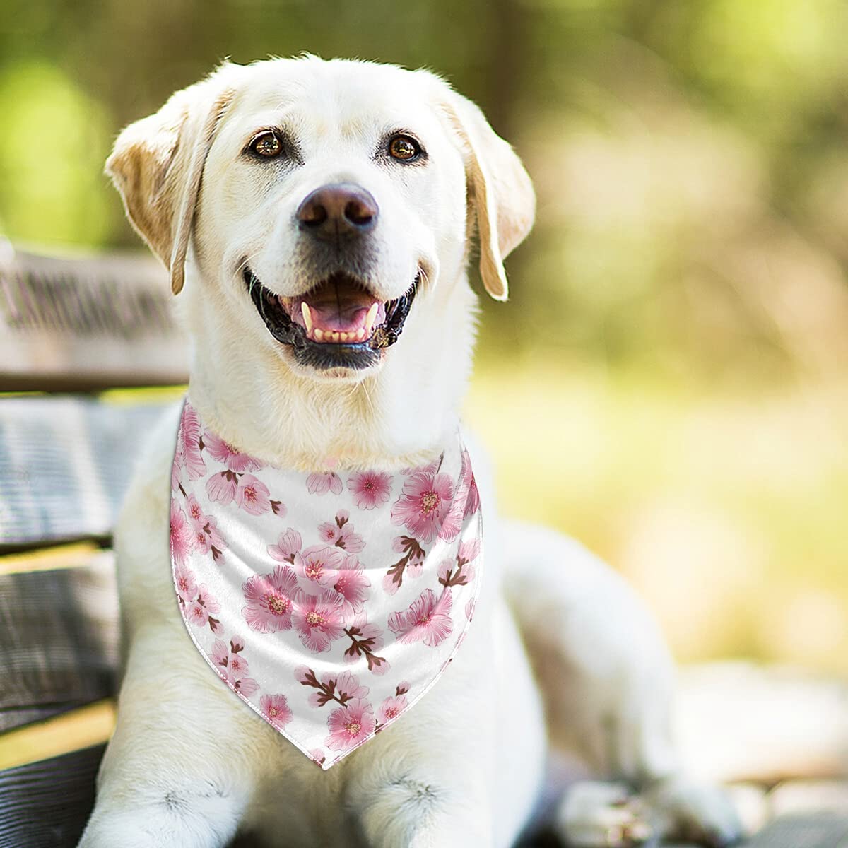 Cherry Blossom Pink Triangle Dog Bandana - Soft Pet Neckerchief for Large Breed Dogs, Adjustable & Stylish Pet Accessory for Walks, Photos & Special Occasions