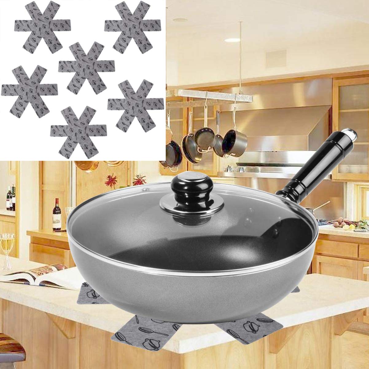 Cabilock 6-Piece Cookware Protector Set - Non-Slip Pot and Pan Separators for Stacking & Organizing - Perfect for Kitchen Storage & Cabinet Protection