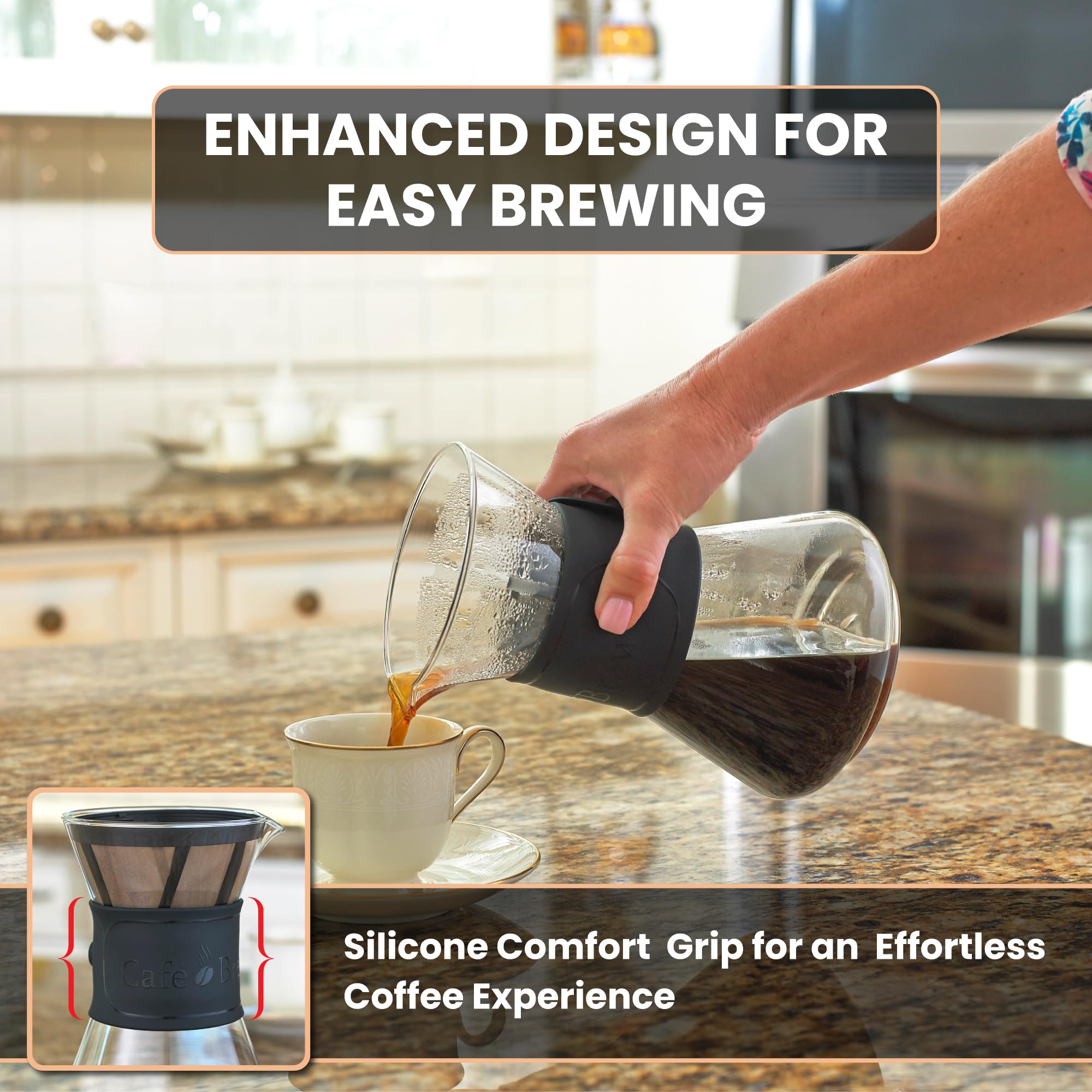 Premium Pour Over Coffee Maker Set - 40oz Borosilicate Glass Carafe with Wood Drip Stand - BPA Free & Dishwasher Safe - Perfect for Home, Office & Camping Coffee Brewing