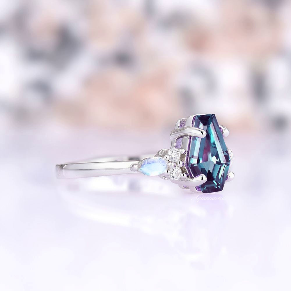925 Sterling Silver Coffin Cut Alexandrite & Moonstone Ring for Women - Elegant Gothic Jewelry for Weddings, Parties & Night Out