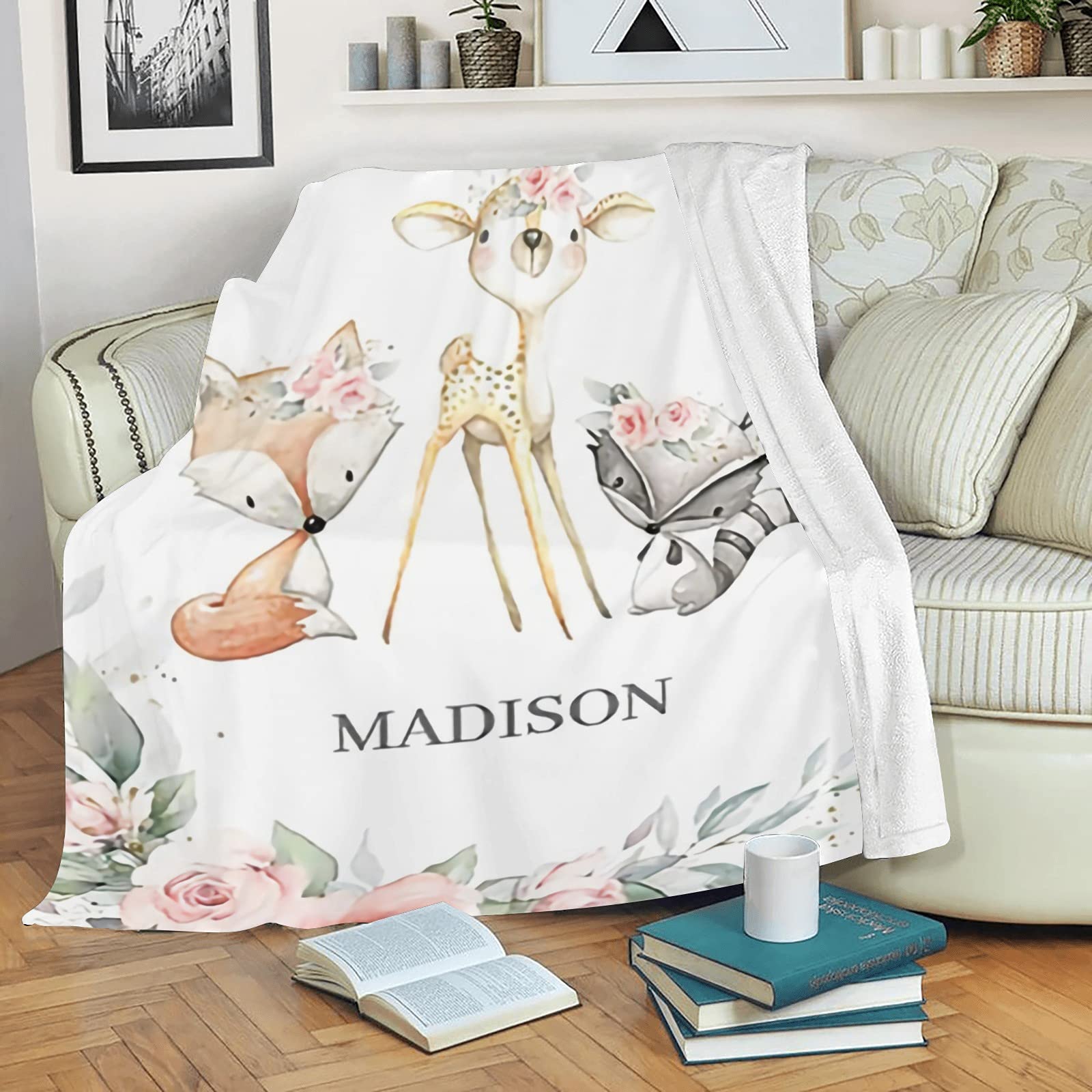 Personalized Baby Blanket with Name & Animals - Custom Soft Blankets for Newborns | Perfect Baby Shower Gift for Boys & Girls | Nursery Decor & Neutral Baby Essentials | Ideal for Cuddling, Swaddling & Photo Props