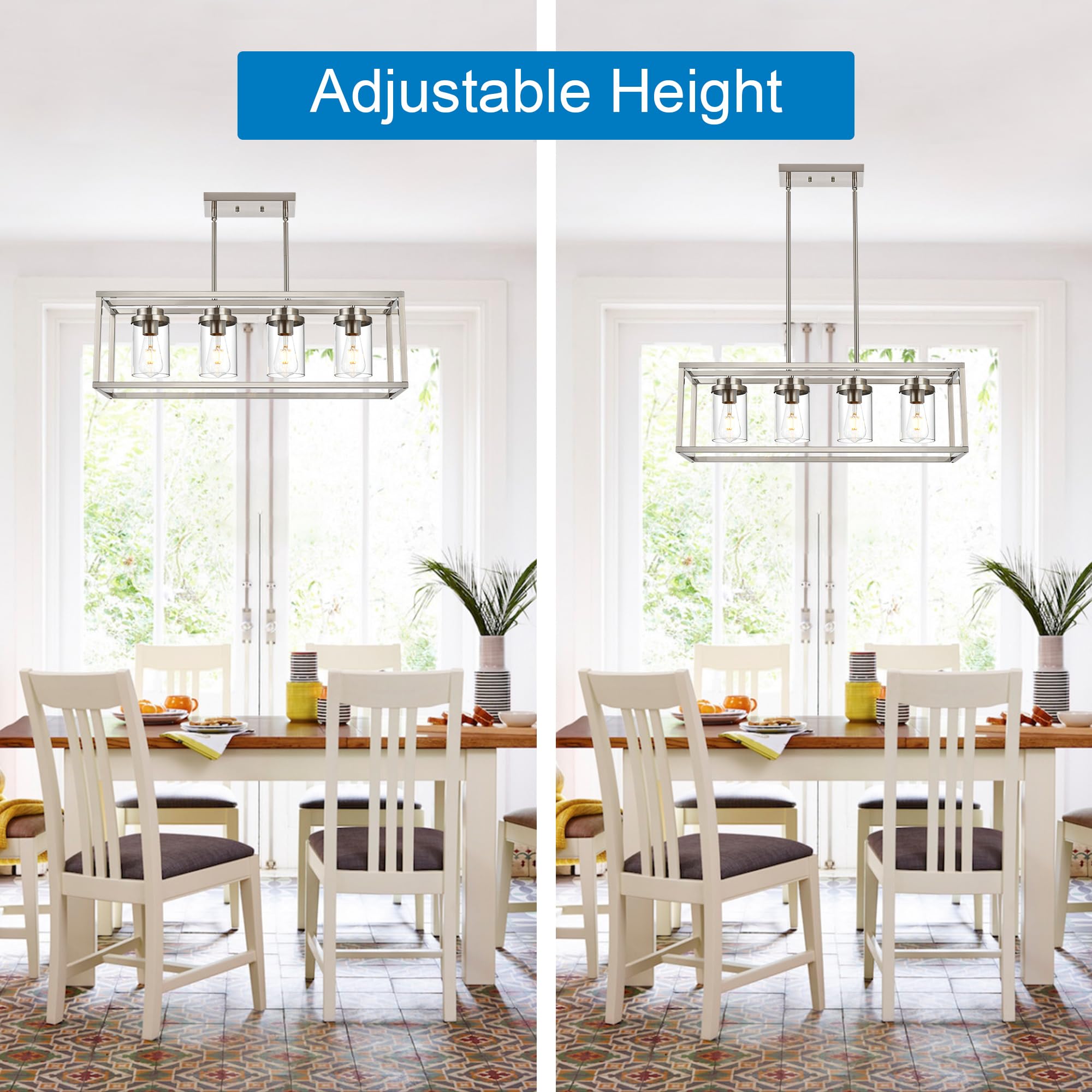 MELUCEE 30.3 Inch Modern 4-Light Linear Chandelier - Brushed Nickel Pendant Light Fixture with Clear Glass Shade - Perfect for Kitchen Island, Dining Room, Pool Table Lighting and Home Decor
