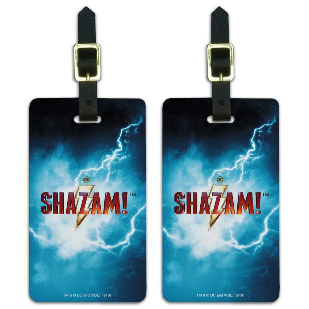 Shazam! Movie Logo Luggage ID Tags - Set of 2 Personalized Suitcase Tags for Carry-On Bags - Perfect for Travel, Airports, and Comic Book Fans