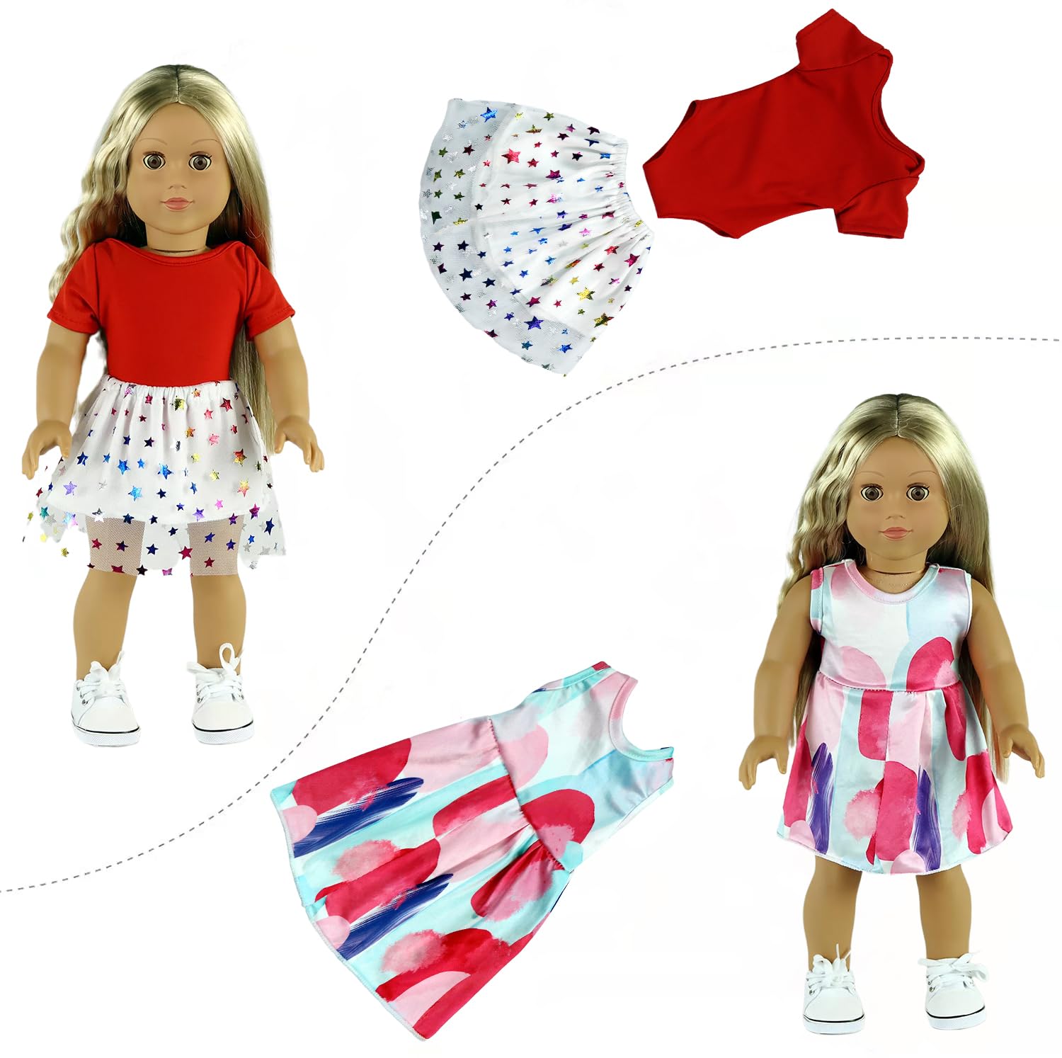 20 pcs 18 Inch Doll Clothes & Accessories for American Girl Dolls - 10 Complete Outfit Sets - Perfect for Dress Up, Role Play & Gift Giving