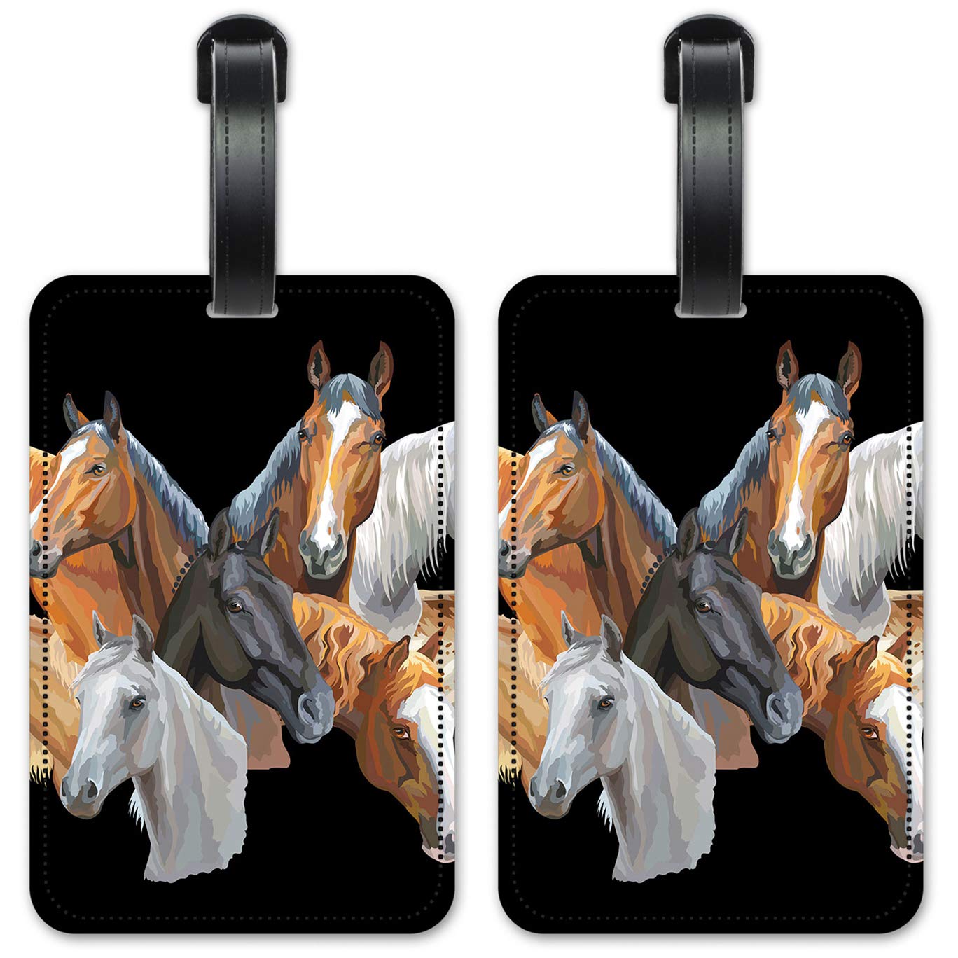 Wild Horses Luggage ID Tags - Set of 2 Durable Suitcase Identification Cards for Travel - Perfect for Airports, Cruise Ships & Business Trips