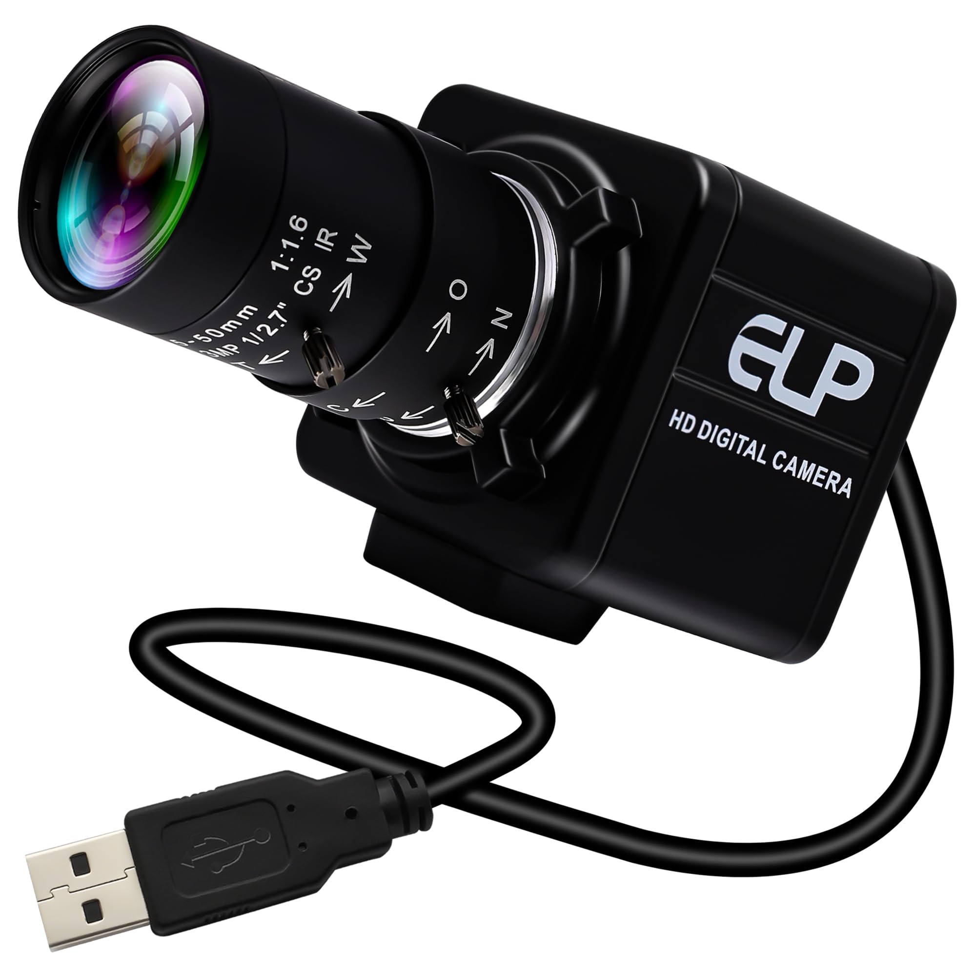 ELP 8MP USB Webcam with 10X Optical Zoom, 5-50mm Varifocal Lens & IMX179 CMOS Sensor - Plug & Play for Windows/Linux/Raspberry Pi - Perfect for Video Conferencing, Online Classes, Live Streaming & Close-up Photography