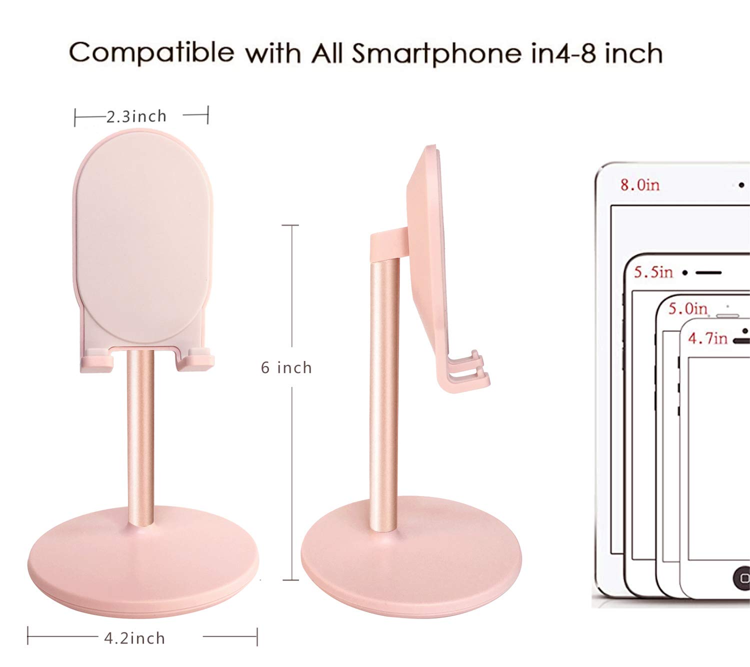 Adjustable Cell Phone Stand for Desk - Hands-Free Phone Holder with 360° Rotation, Compatible with iPhone 14/13/12 Pro Max, Samsung Galaxy S23/S22 (Pink) - Perfect for Video Calls, Watching Movies & TikTok Videos