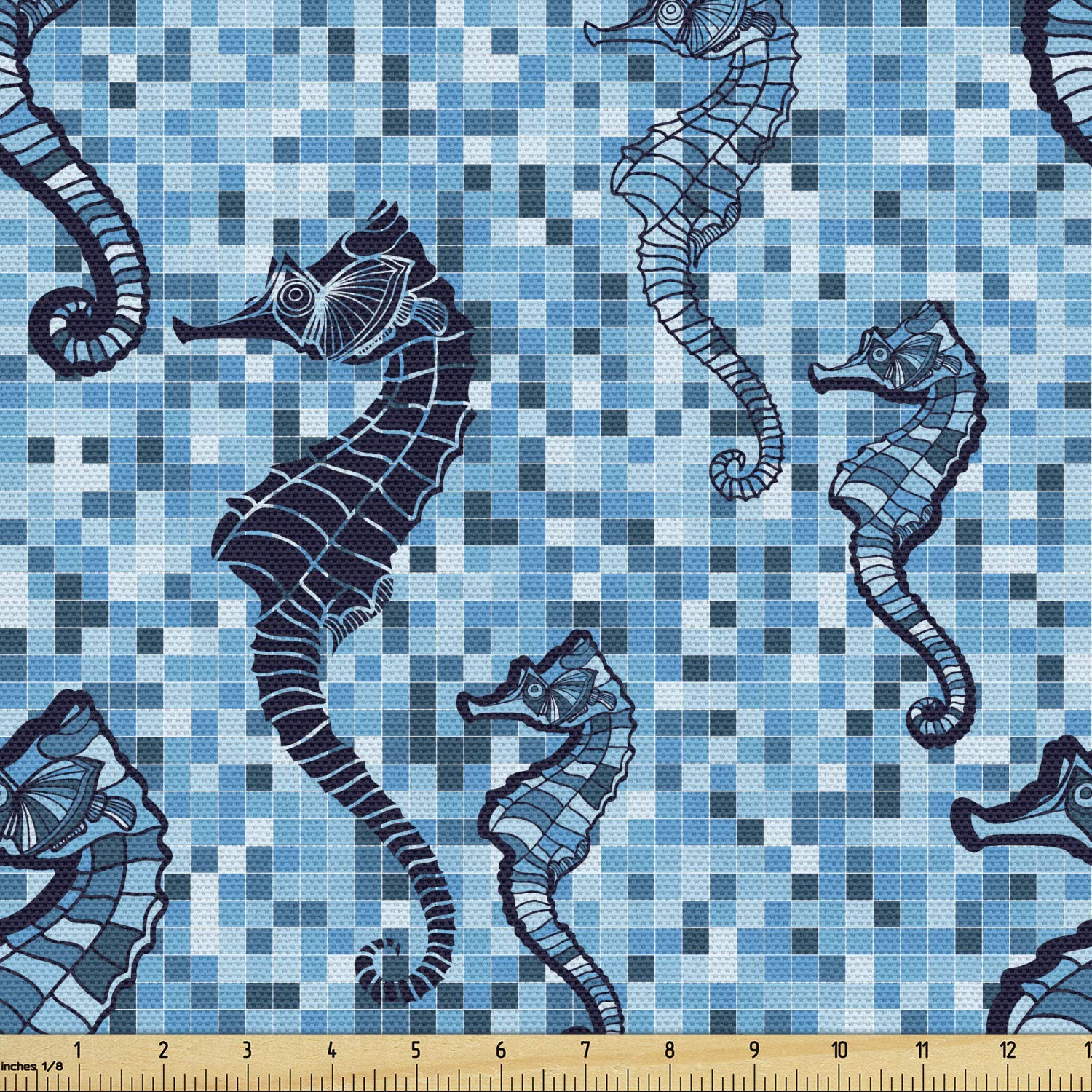 Ambesonne Animal Print Fabric by The Yard - Mosaic Tile Pattern Nautical Ocean Life Marine Creature Artwork - Decorative Upholstery Fabric for Sofa, Curtains, Pillows - 10 Yards Navy Turquoise Blue - Perfect for Coastal Home Decor & DIY Craft Projects