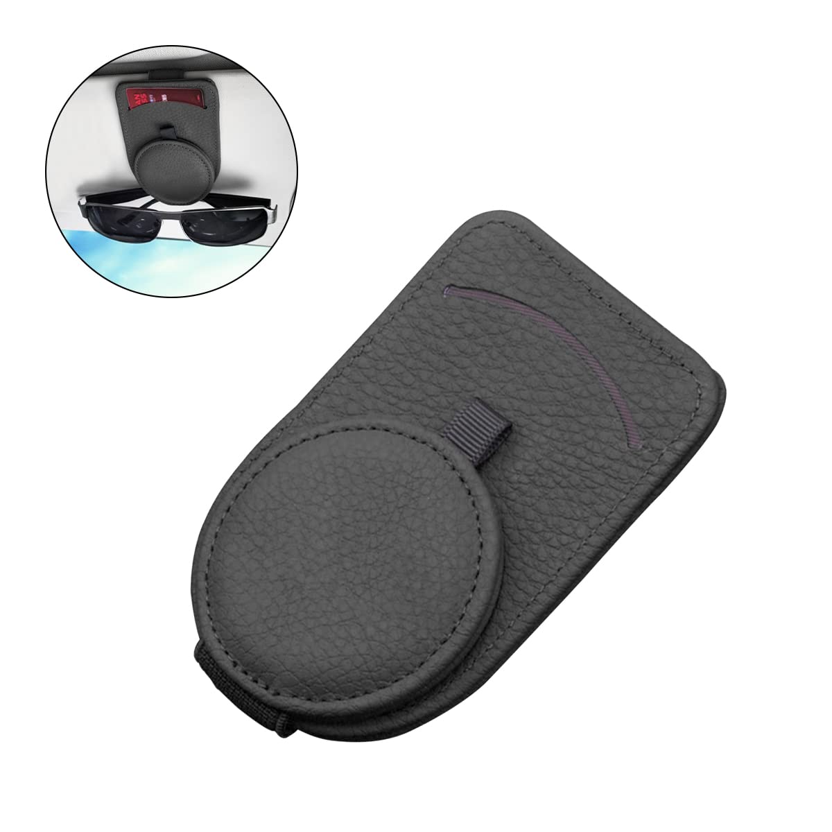 Fekey&JF Magnetic Leather Sunglass Holder for Car - Strong Magnet Eyeglasses Clip for Sun Visor - Convenient Sunglasses Mount for Glasses & Cards - Perfect Car Accessories (Black) - Ideal for Driving, Travel & Daily Organization