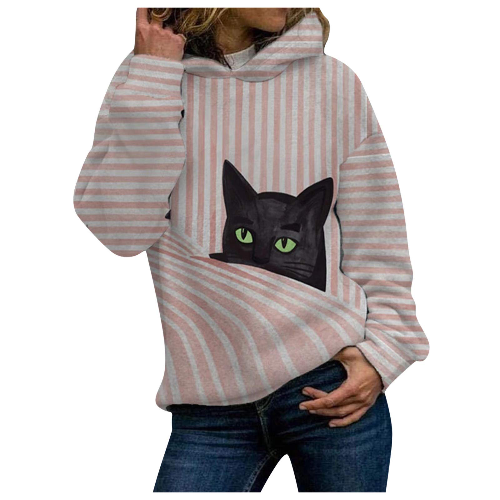 Miximx Women's Lightweight Zip Up Hoodie - Long Sleeve Halloween Hooded Sweatshirt in Fashion Heart Pink | Casual Wear, Costume Party, Fall & Winter Fashion