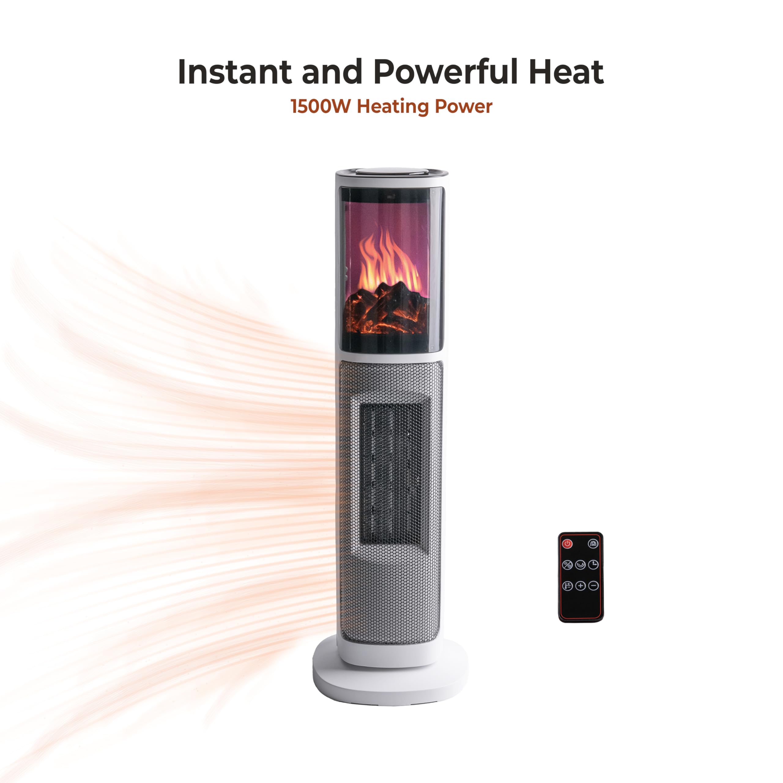 Comfort Zone 3D Flame Electric Space Heater - 25 Inch Indoor Portable Heater with Remote Control, 8H Timer, 75° Oscillation & Adjustable Thermostat | Overheat Protection | Perfect for Bedroom, Office & Living Room Heating
