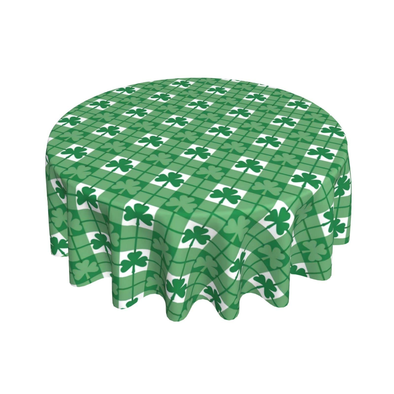 St. Patrick's Day Round Tablecloth - 60 Inch Green Shamrock Table Cover, Washable, Stain & Wrinkle Resistant, Waterproof - Perfect for Irish Themed Parties, Pub Decor & Holiday Dining