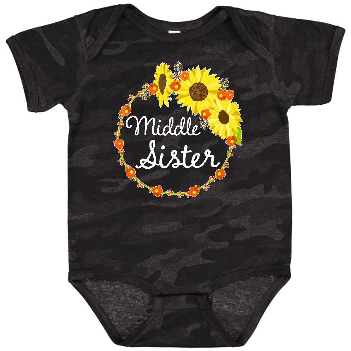 Inktastic Middle Sister Sunflower Wreath Baby Bodysuit - Cute Floral Outfit for Sisters, Infants & Toddlers - Perfect for Family Photos, Birthdays & Matching Sister Outfits