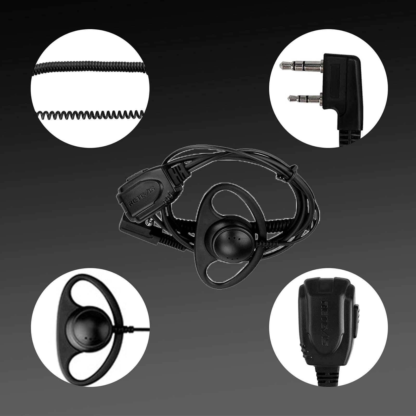 Retevis 2-Pin Walkie Talkie Earpiece with Microphone & Coil Tube - 10 Pack | Compatible with RT22 RT68 RT21 H-777 RT27 RT86 RT85 Baofeng UV-5R Arcshell Kenwood Pxton Samcom Two Way Radios | Ideal for Security, Construction, Event Staff & Outdoor Activities