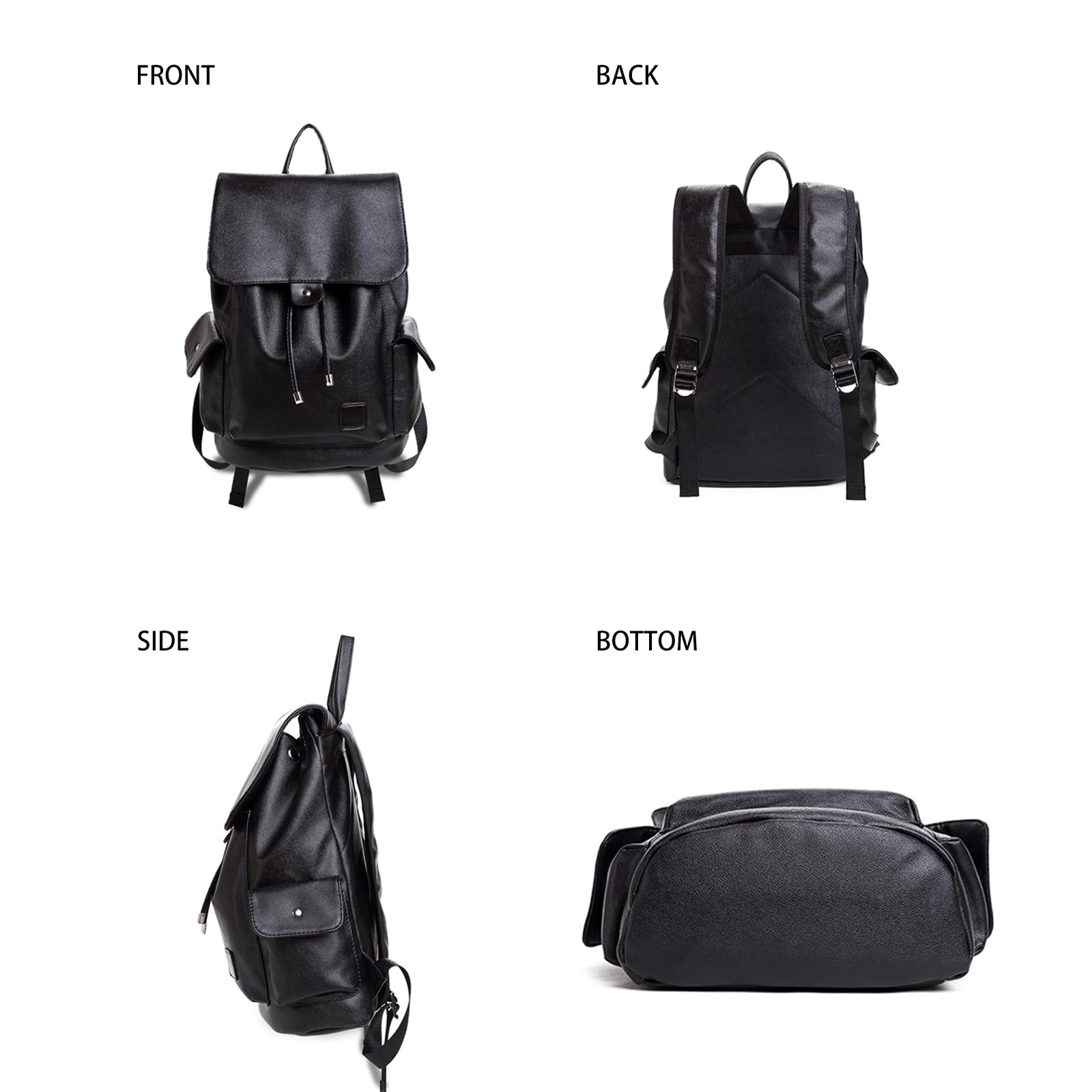 Premium PU Leather Laptop Backpack for Women & Men - Adjustable Shoulder Strap Business Bag, 15.6 Inch Travel Backpack for Work, School, Hiking, Camping & Daily Commute (Black)