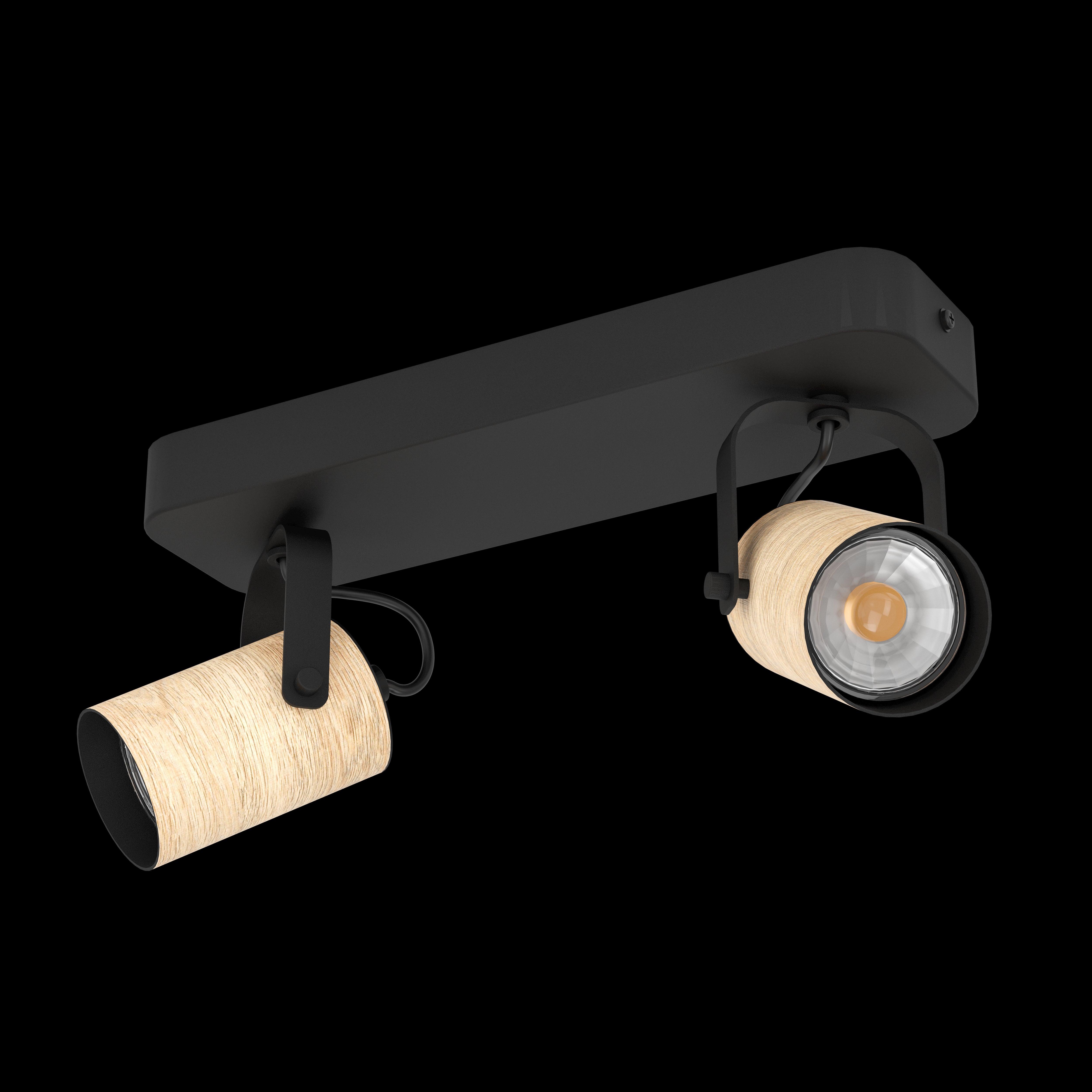 Eglo Cayuca 2-Light Wood & Black Metal Bar Spotlight - Modern Wall Sconce for Living Room, Bedroom, and Hallway Lighting