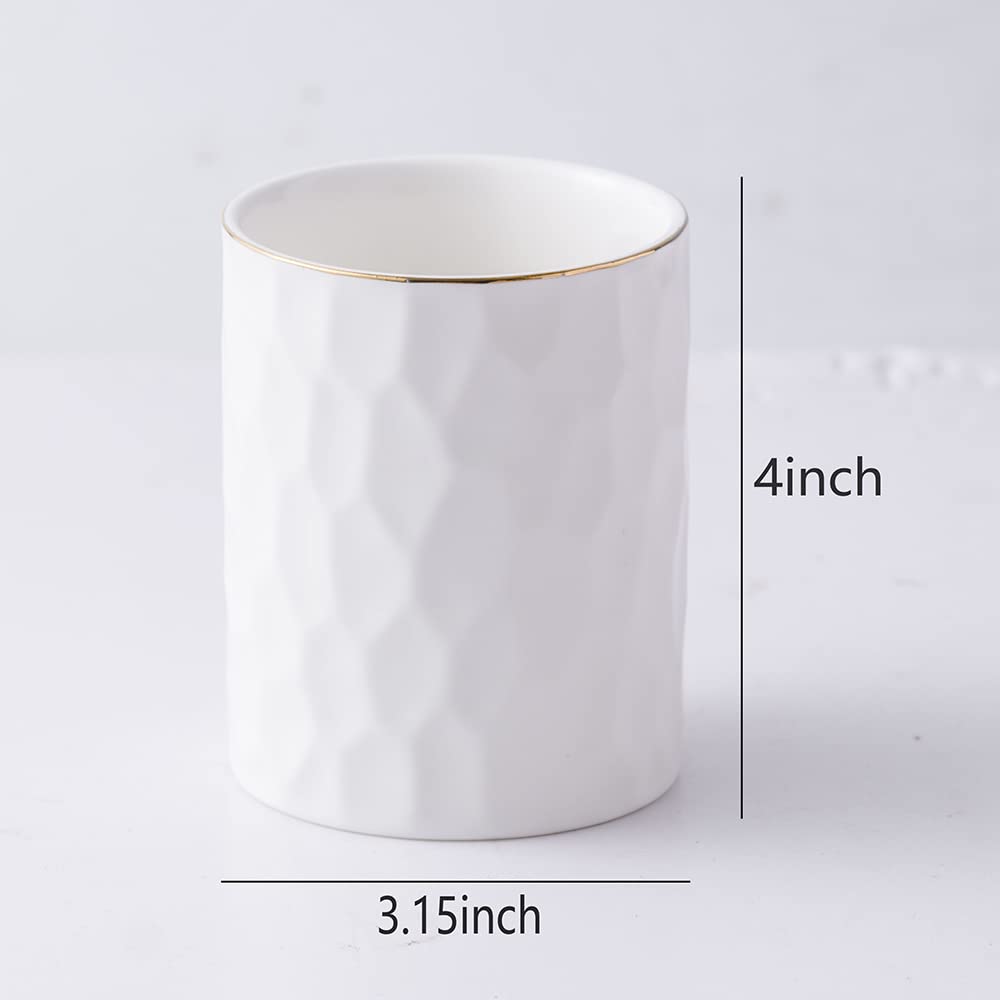 Ceramic Round Irregularly Shaped Pen Holder - Cute White Pencil Cup for Desk Organizer, Makeup Brush Holder - Perfect for Office, Home & School Use (White)