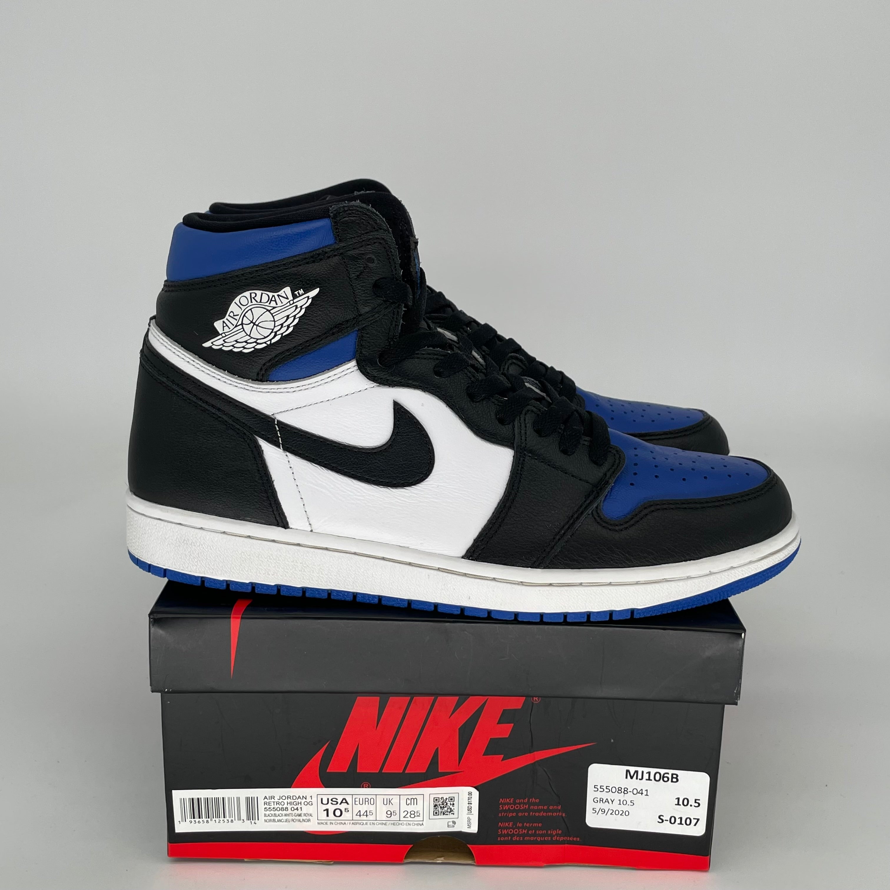 AIR JORDAN 1 ROYAL TOE Men's Basketball Shoes Size 10.5 - Style 55088-041 | High-Top Sneakers for Streetwear & Basketball Games
