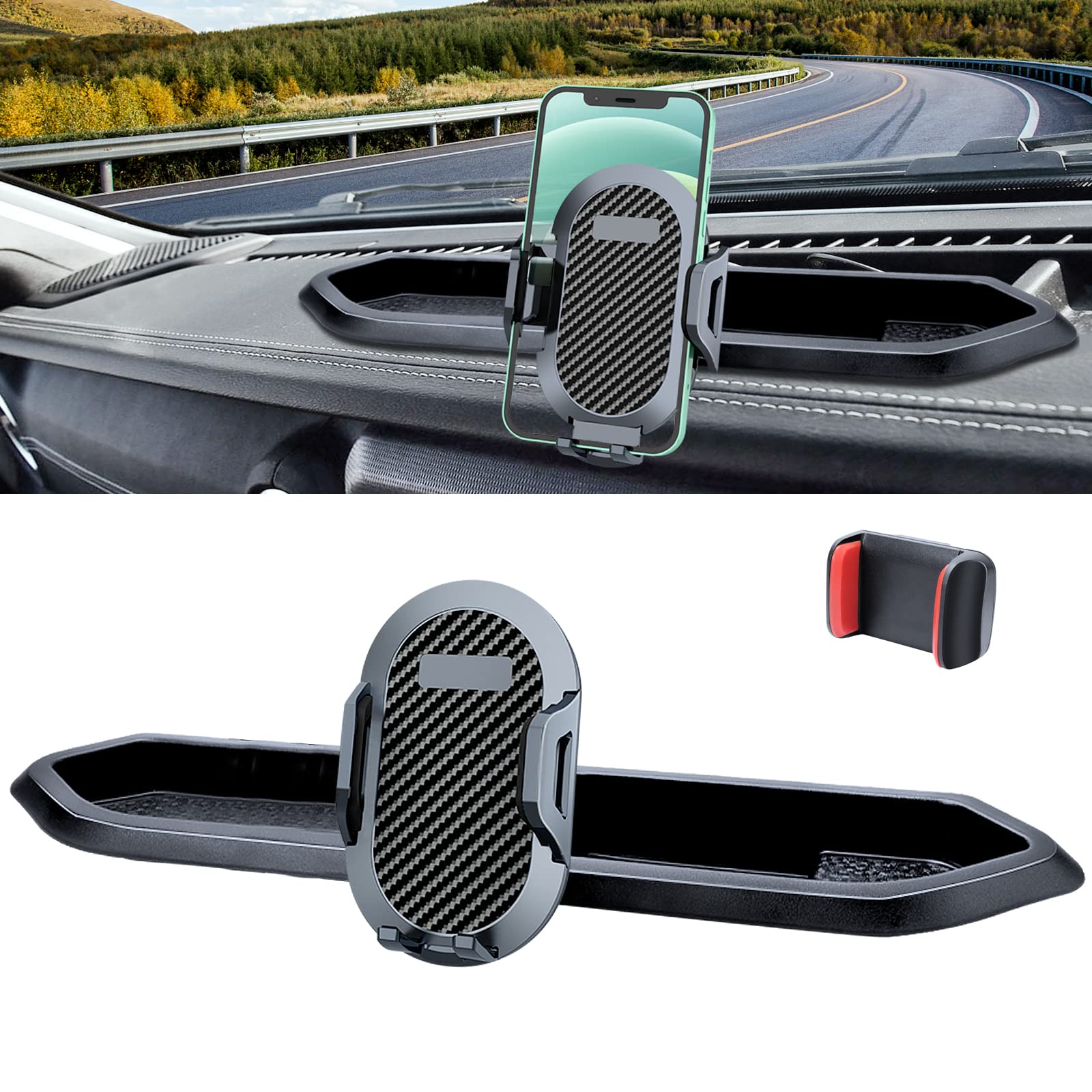 Universal Phone Mount Holder for 2018-2023 Jeep Wrangler JL/JLU & 2020-2023 Gladiator JT - Multi-Angle Adjustable Dash Car Kit with Storage Tray Accessories (Not Compatible with Wrangler 4XE) - Perfect for Off-Roading, GPS Navigation & Hands-Free Driving