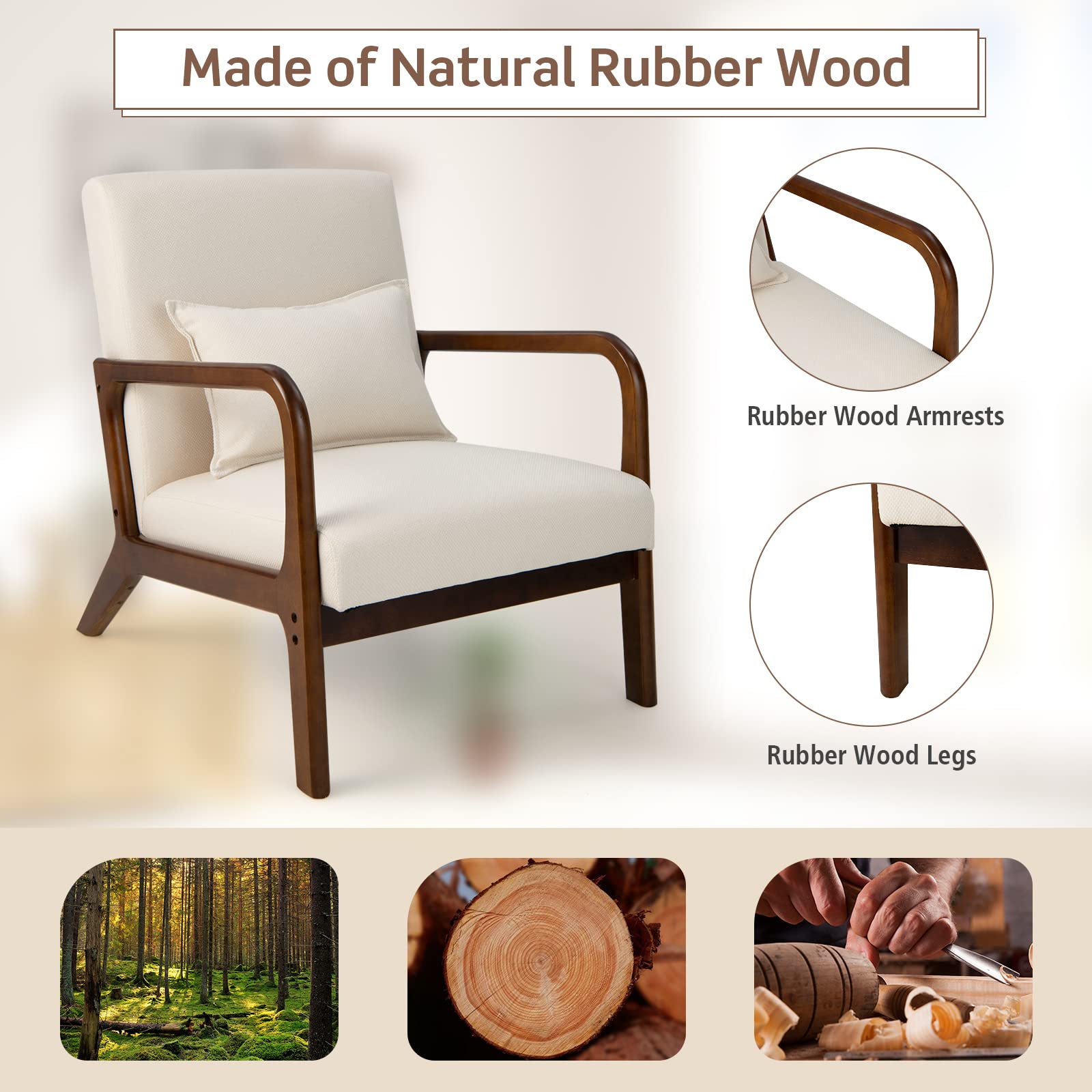 Giantex Modern Accent Chair with Pillow - Comfortable Upholstered Lounge Armchair with Anti-Slip Felt Pads, Sturdy Wooden Frame & Soft Padded Arms for Living Room, Bedroom, Study - Perfect for Relaxing, Reading & Home Decor (Beige)