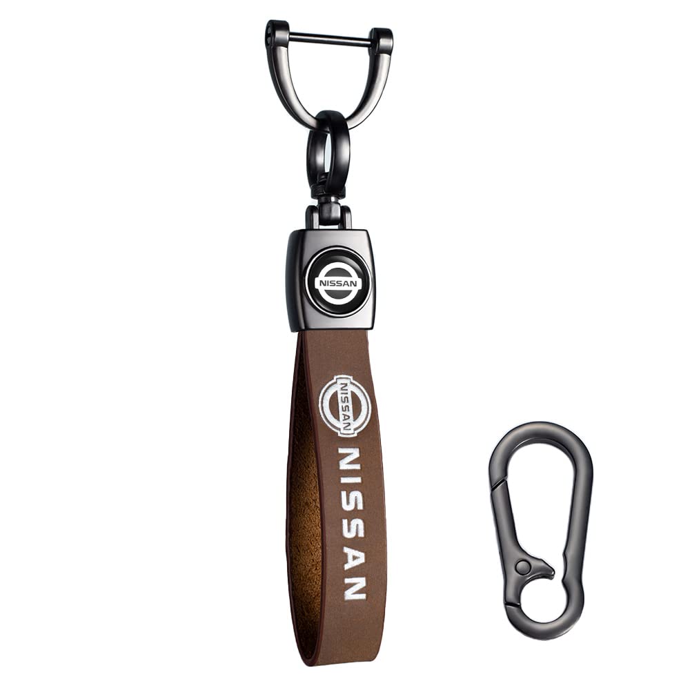 Genuine Leather Car Keychain for Nissan Versa, Sentra, Altima, Maxima, Rogue - Universal Key Ring Accessories for Men & Women - Perfect for Everyday Use & Gift Giving