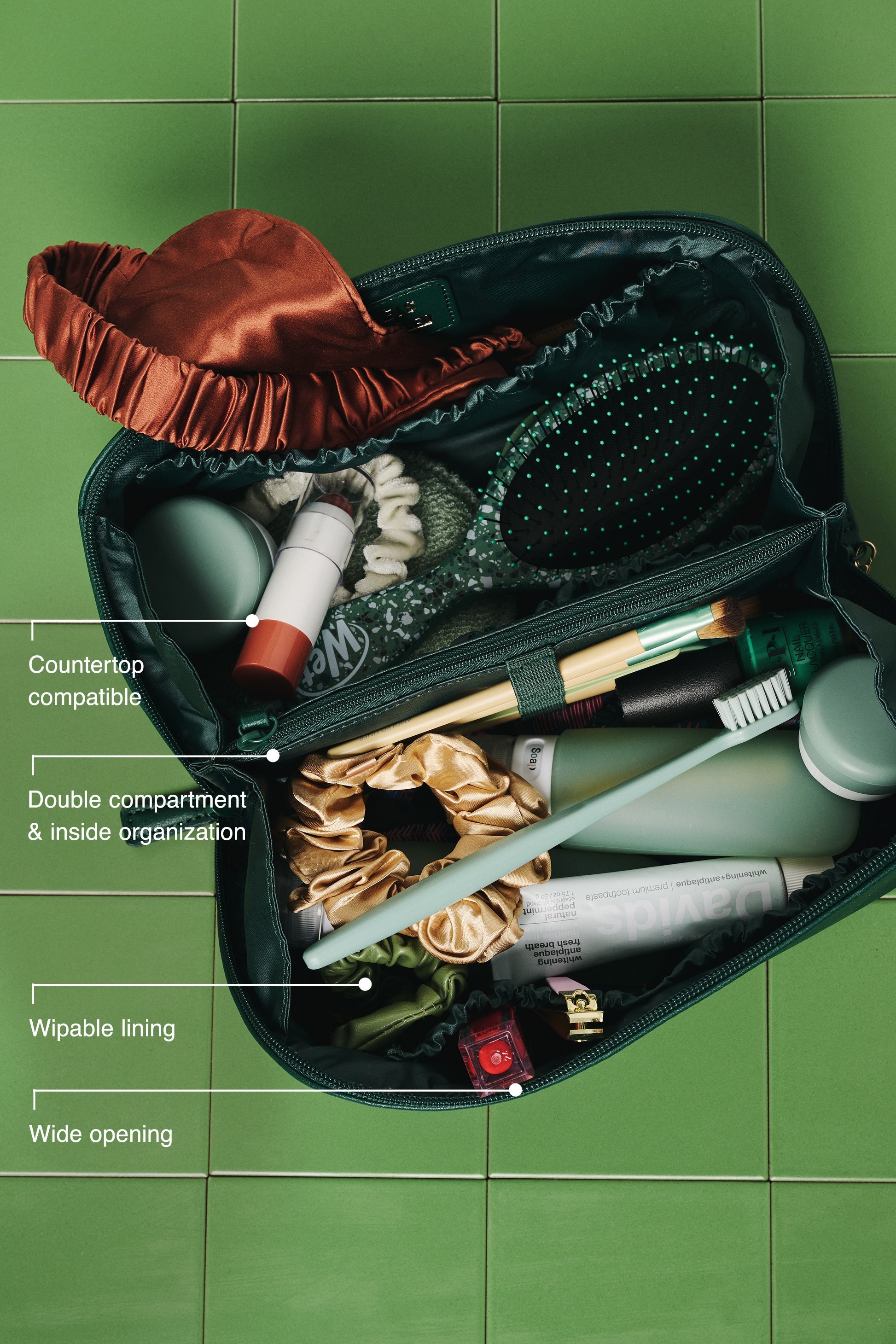 Premium Wicked Green Toiletry Kit - Travel Cosmetic Bag for Men & Women | Perfect for Gym, Camping & Vacation Essentials
