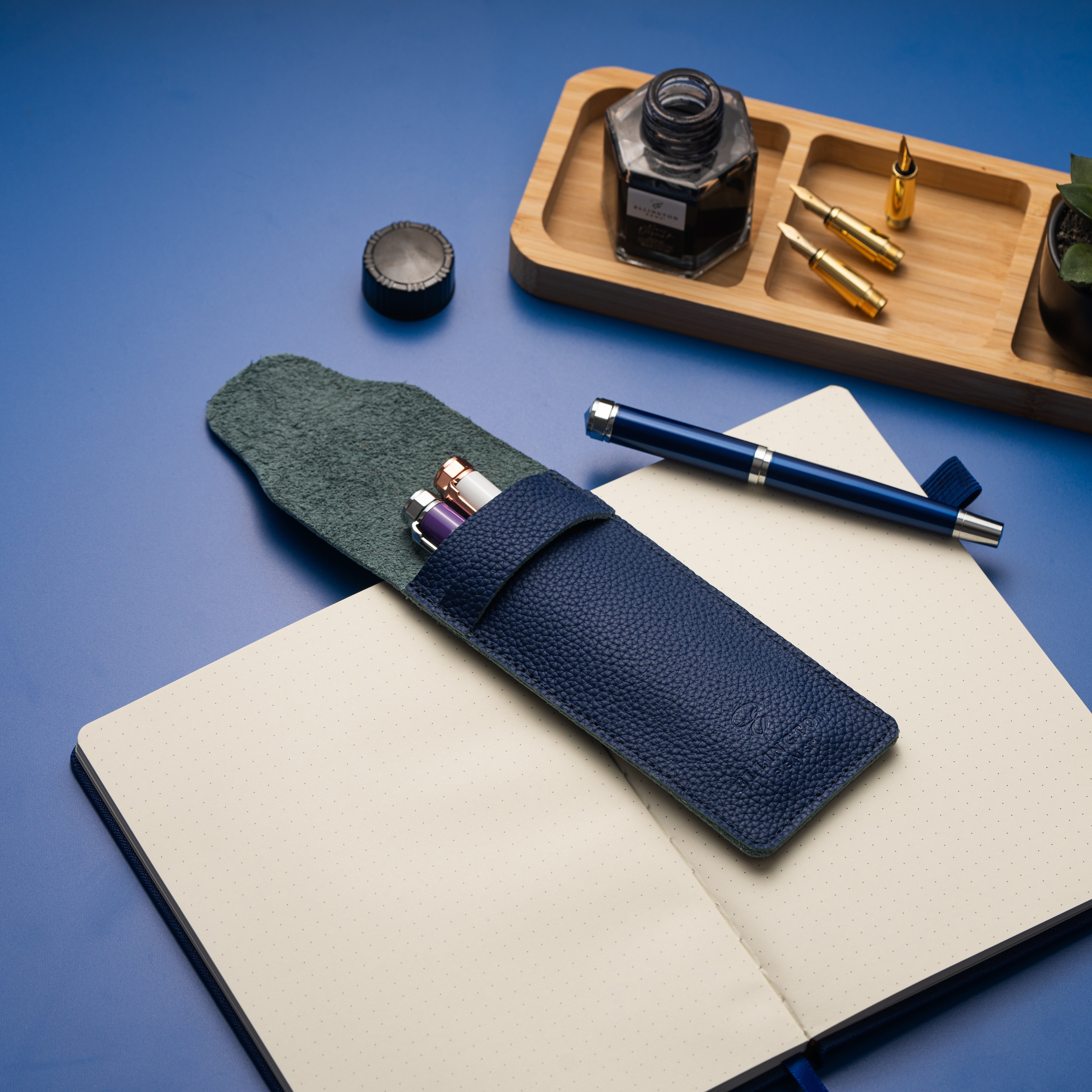 Premium Genuine Leather Pen Case - Blue | Elegant & Durable Writing Accessory Holder | Perfect for Office, School & Travel Organization