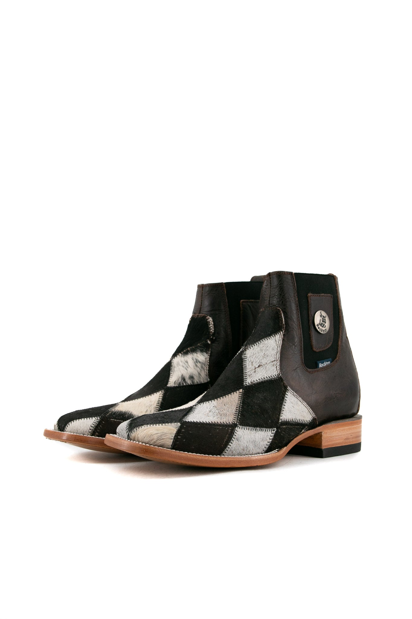 Men's Cowhide Patchwork Square Toe Ankle Boots - Size 9 Brown Western Boots for Men | Durable Leather Work Boots | Perfect for Casual Wear, Outdoor Activities & Country Style Fashion