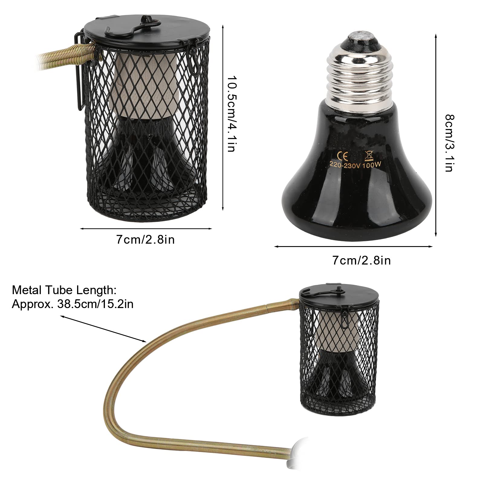 Pssopp 100W Ceramic Heat Lamp for Reptiles - Black Ceramic Heat Emitter Bulb for Turtles, Lizards, Snakes & Terrariums - Ideal for Nighttime Heating & Pet Habitat Temperature Control