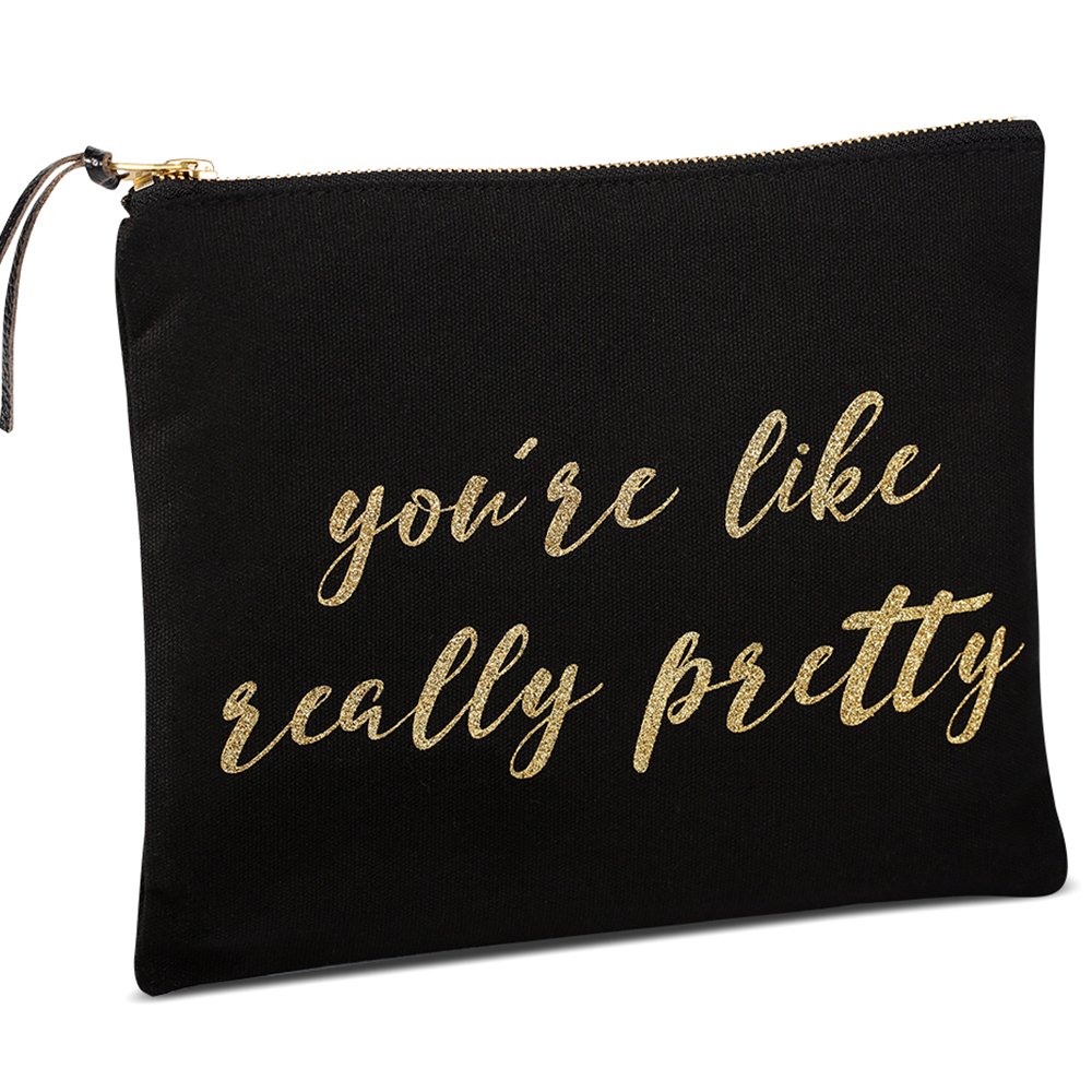 Vintage Black Gold Wedding Makeup Bag - Canvas Cosmetic Pouch for Bride & Bridesmaids - Perfect Gift for Bridal Shower, Wedding Party, Graduation & Special Occasions - Elegant Travel & Everyday Use Cosmetic Organizer