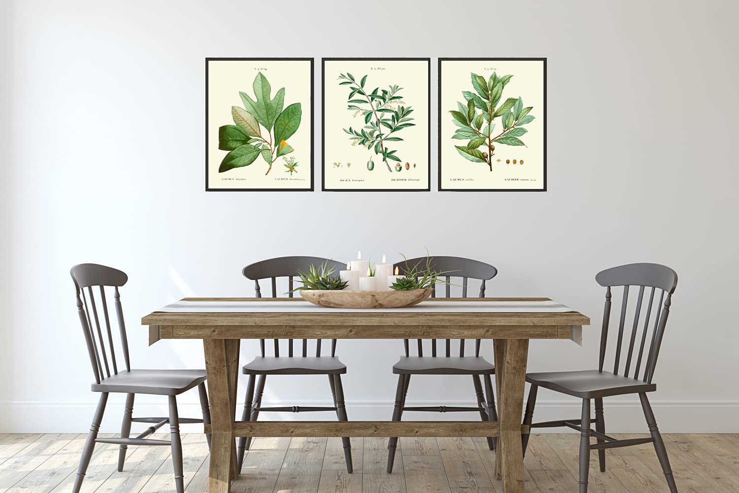 Bay Laurel Olive Herb Spice Botanical Kitchen Wall Art Print Set of 3 - Mediterranean Seasoning Cooking Decor - Unframed 16x20 Inches - Perfect for Home Kitchen, Dining Room & Farmhouse Decor
