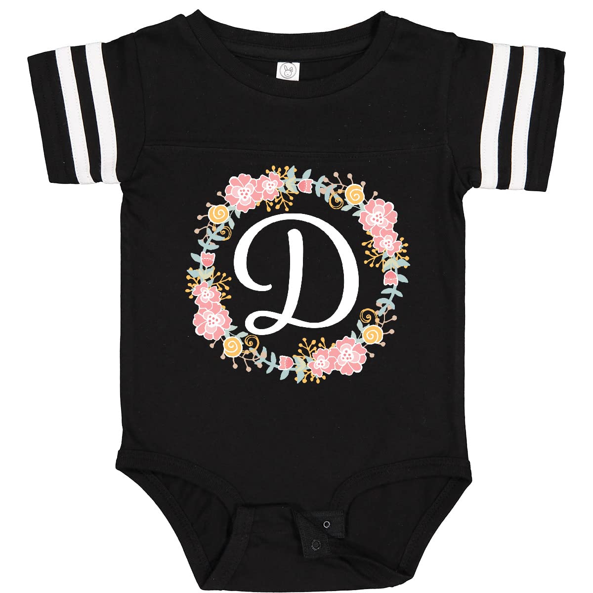Inktastic D Monogram Alphabet Letter Rose Floral Wreath Baby Bodysuit - Soft Cotton Onesie for Newborns, Infants & Toddlers - Perfect for Family Photos, Birthday Gifts & Nursery Outfits
