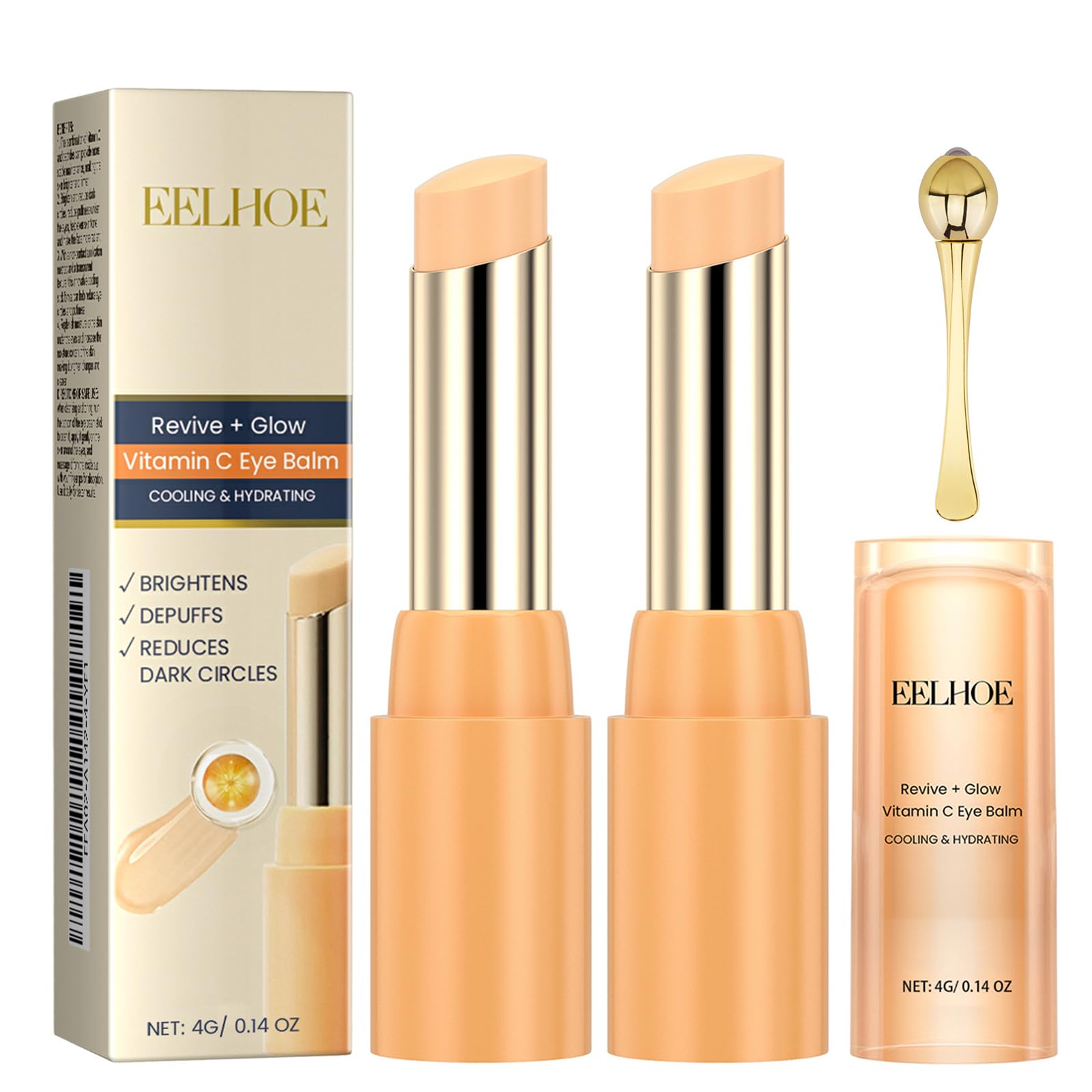 Revive & Glow Vitamin C Eye Balm Stick - Brightening Under Eye Treatment with Vitamin C Serum to Reduce Puffiness & Dark Circles, Hydrating Eye Cream for Dark Circles & Puffy Eyes | Perfect for Morning Routine & Travel Skincare