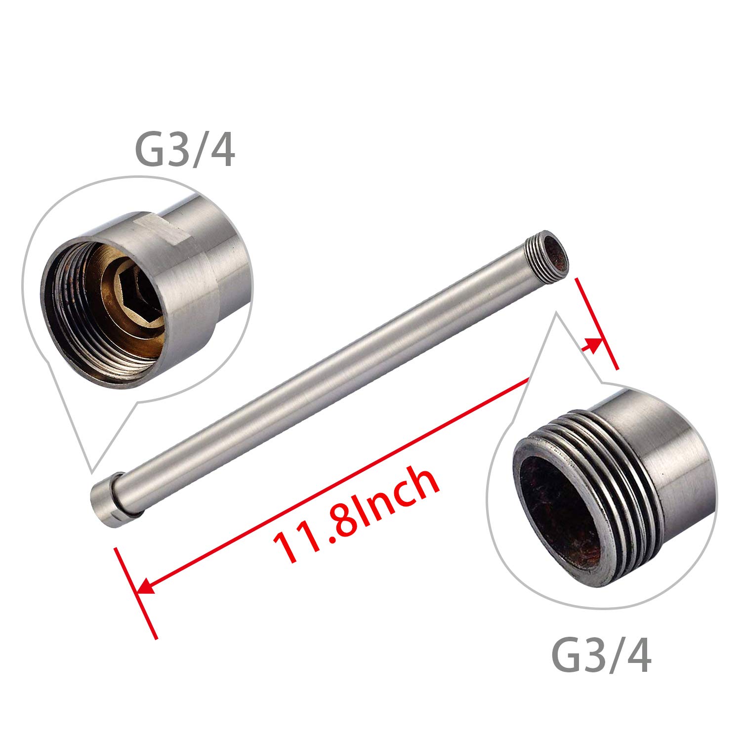 Gotonovo G3/4 Shower Extension Tube - 12 Inch Polished Chrome Shower Extender Bar for Taller Shower Height - Perfect for Outdoor, RV & Bathroom Shower Pipe Extension