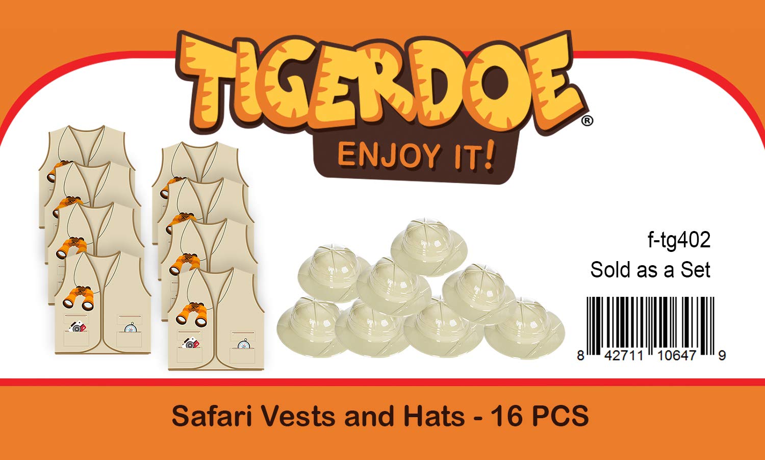 Tigerdoe Safari Pith Helmets & Vests Set - 8 Piece Kids Jungle Adventure Costume for Dress Up, Safari Party Supplies, and Themed Birthday Favors - Perfect for Jungle-Themed Parties, Halloween, and Role Play Adventures