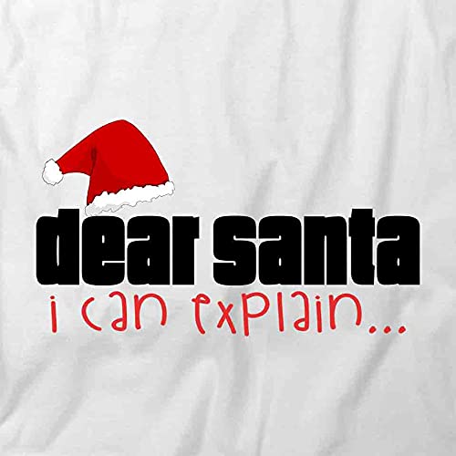 Dear Santa I Can Explain T-Shirt - Funny Christmas Graphic Tee for Women & Men | Printed Cotton White Shirt | Holiday Party, Gift Exchange & Family Gathering Outfit