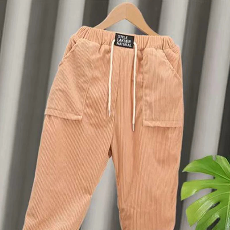 Kids Corduroy Velvet Pants - High Waist Thick Warm Winter Trousers for Girls & Boys | Harajuku Fashion Cute Outfit for School, Play & Holiday