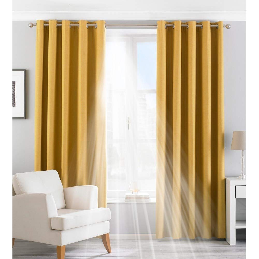 Blackout Eyelet Curtains - 66 x 54 Inches (168 x 137cm) - Polyester Fabric in Ochre Color - Perfect for Bedroom & Living Room Light Blocking & Privacy
