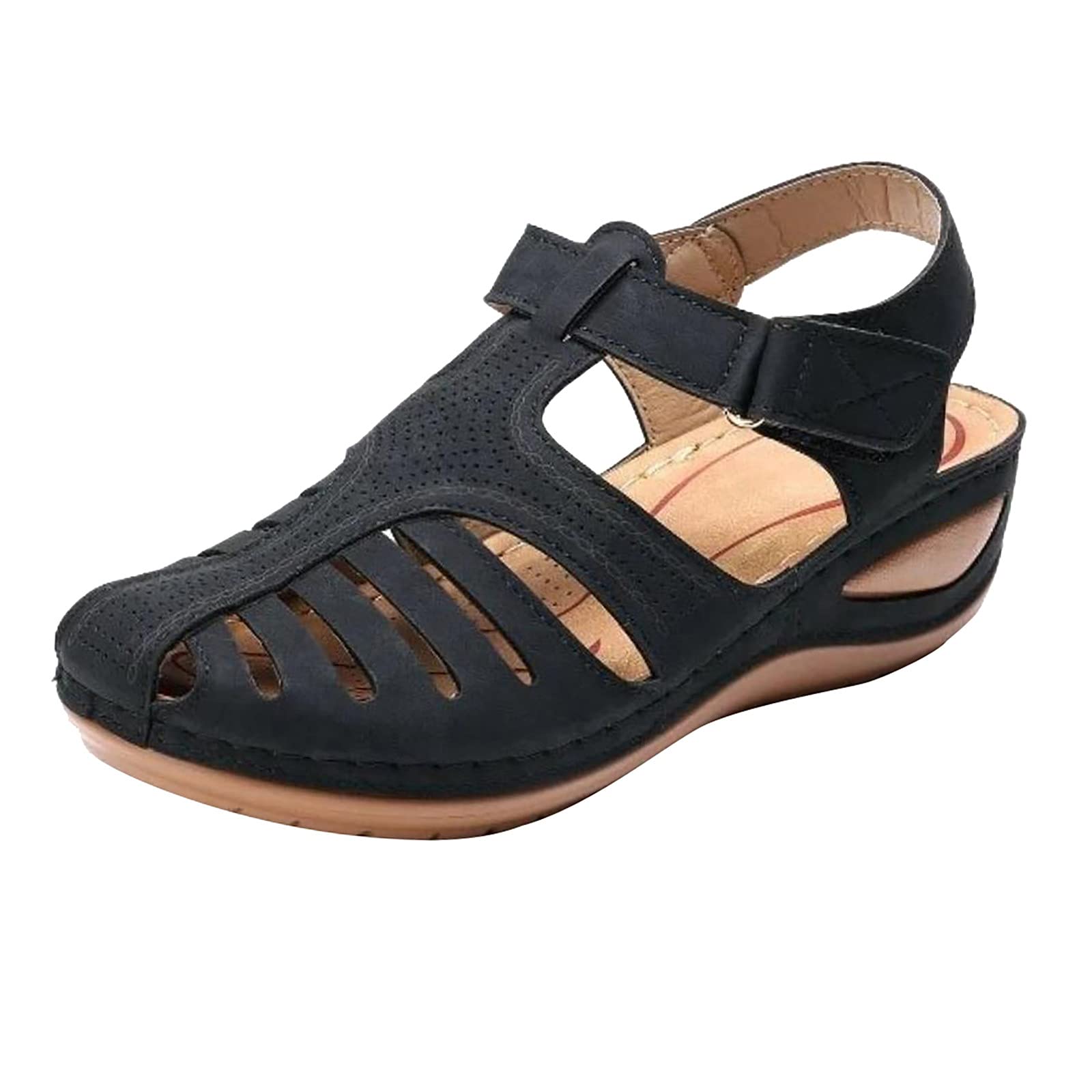 Women's Vintage Bohemian Gladiator Sandals - Closed Toe Hollow Out Platform Wedge with Arch Support | Perfect for Beach, Summer Outfits & Boho Fashion
