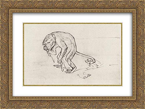 Valentin Serov Monkey And The Glasses 24x18 Gold Ornate Framed Art Print - Double Matted Museum Quality Wall Decor for Living Room, Office & Gallery Display