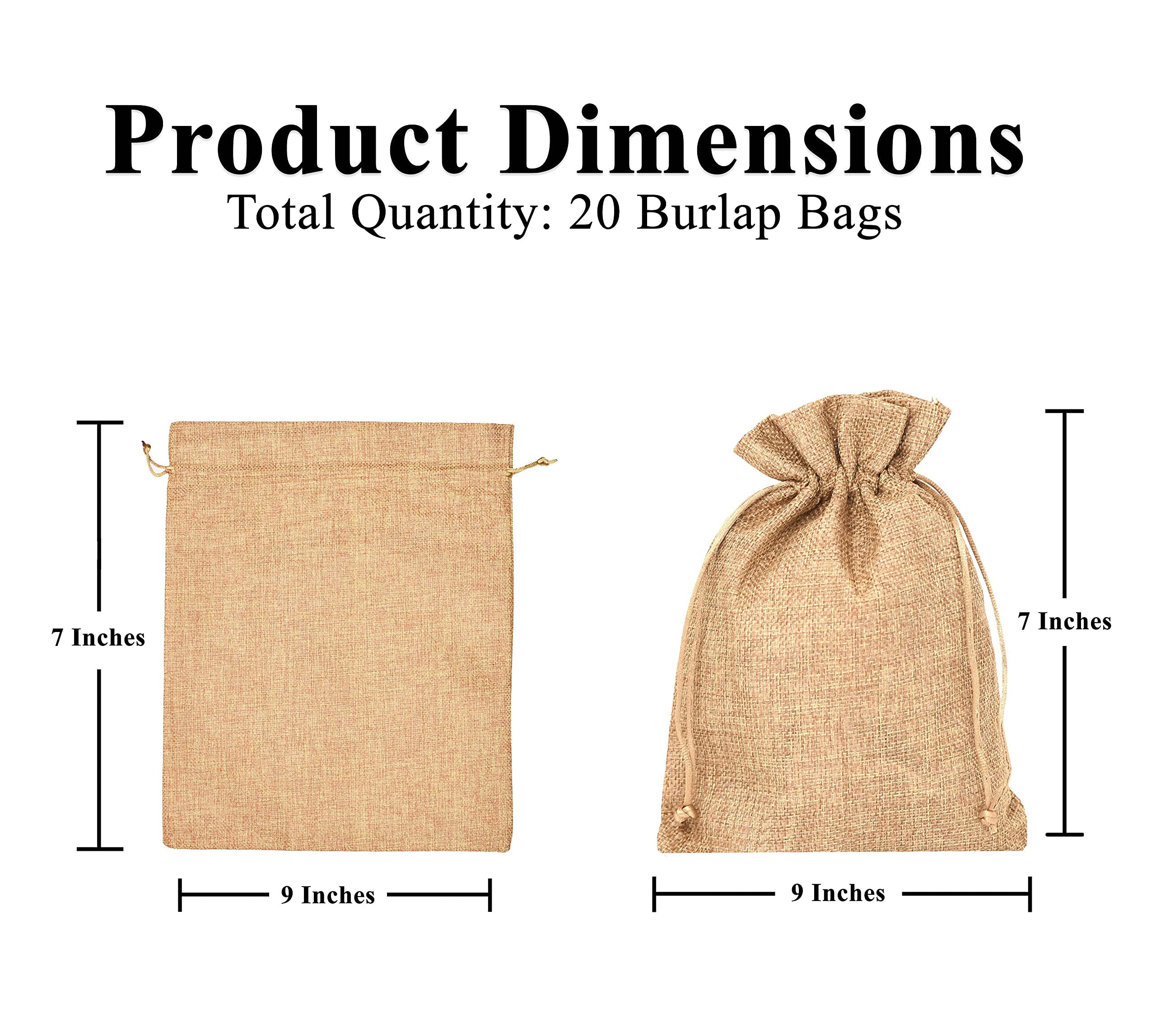 Mandala Crafts 7x9 Inches Burlap Drawstring Bags - Bulk Set of 20 Rustic Linen Pouches for Wedding Favors, Party Gifts, Coffee & Candy Packaging - Perfect for DIY Crafts, Home Decor and Event Decorations