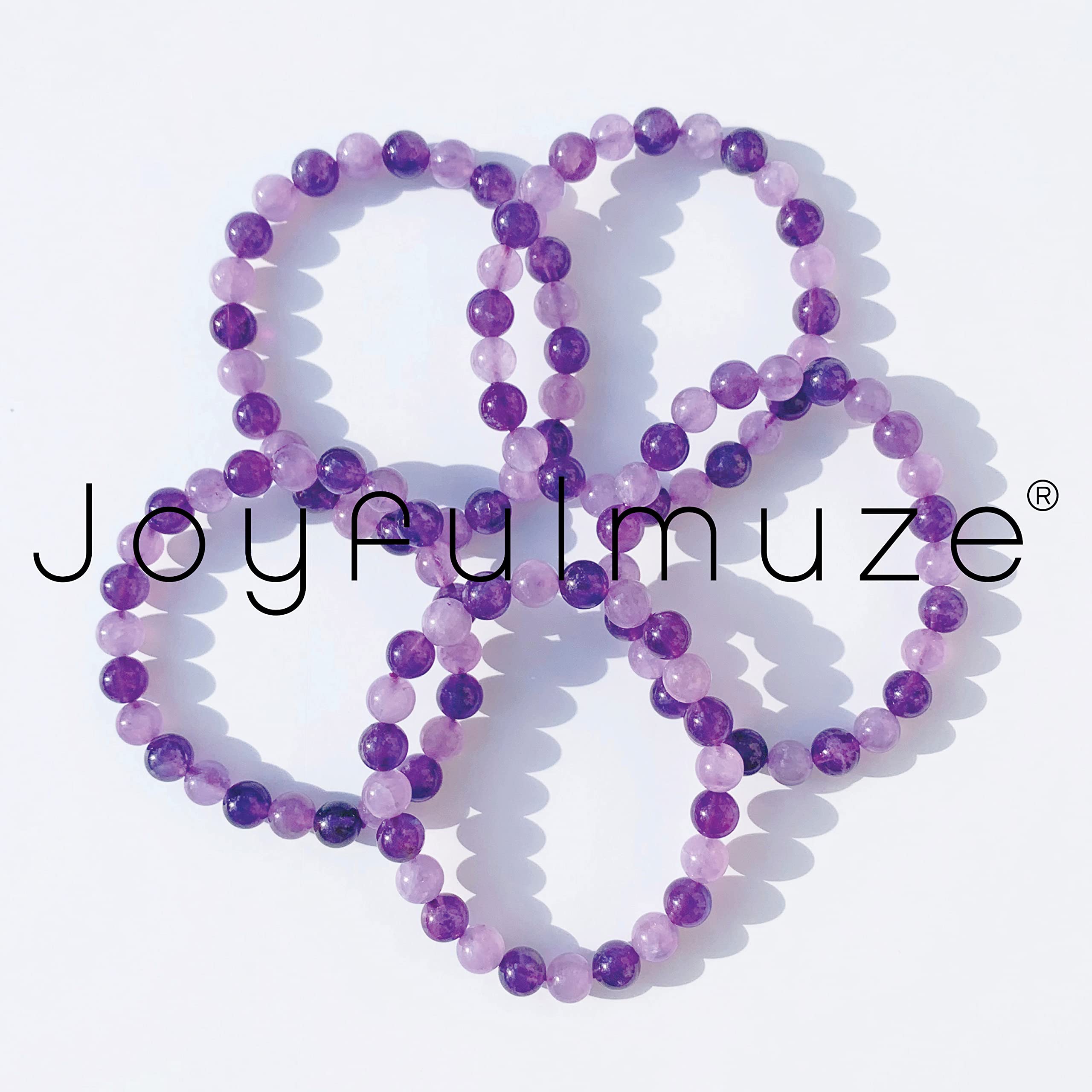 Handmade Stretch Bracelets with Natural Gemstones - Amethyst, Citrine, Rose Quartz, Crystal Quartz, Moonstone, Peridot & Tiger Eye | Adjustable Beaded Bracelet for Women & Men | Perfect for Yoga, Meditation, Gifts & Everyday Wear (Dark + Light Amethyst)