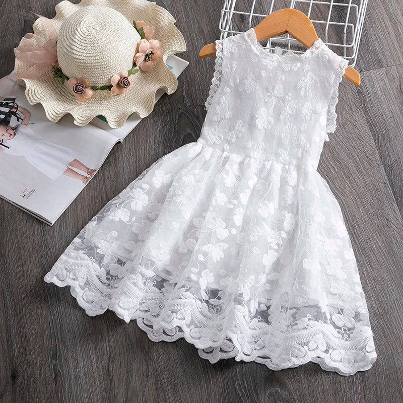 Flower Lace Baby Summer Dresses for Girls 2-6 Years - Sleeveless Casual Kids Clothing for Birthday Party & New Year Celebration | Red Cotton Dress for Outdoor Play & Special Occasions