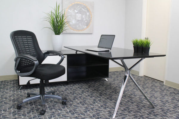 Ergonomic Boss Ribbed High Back Mesh Office Chair B6756 - Adjustable Lumbar Support & Breathable Design for Home & Office Workspaces