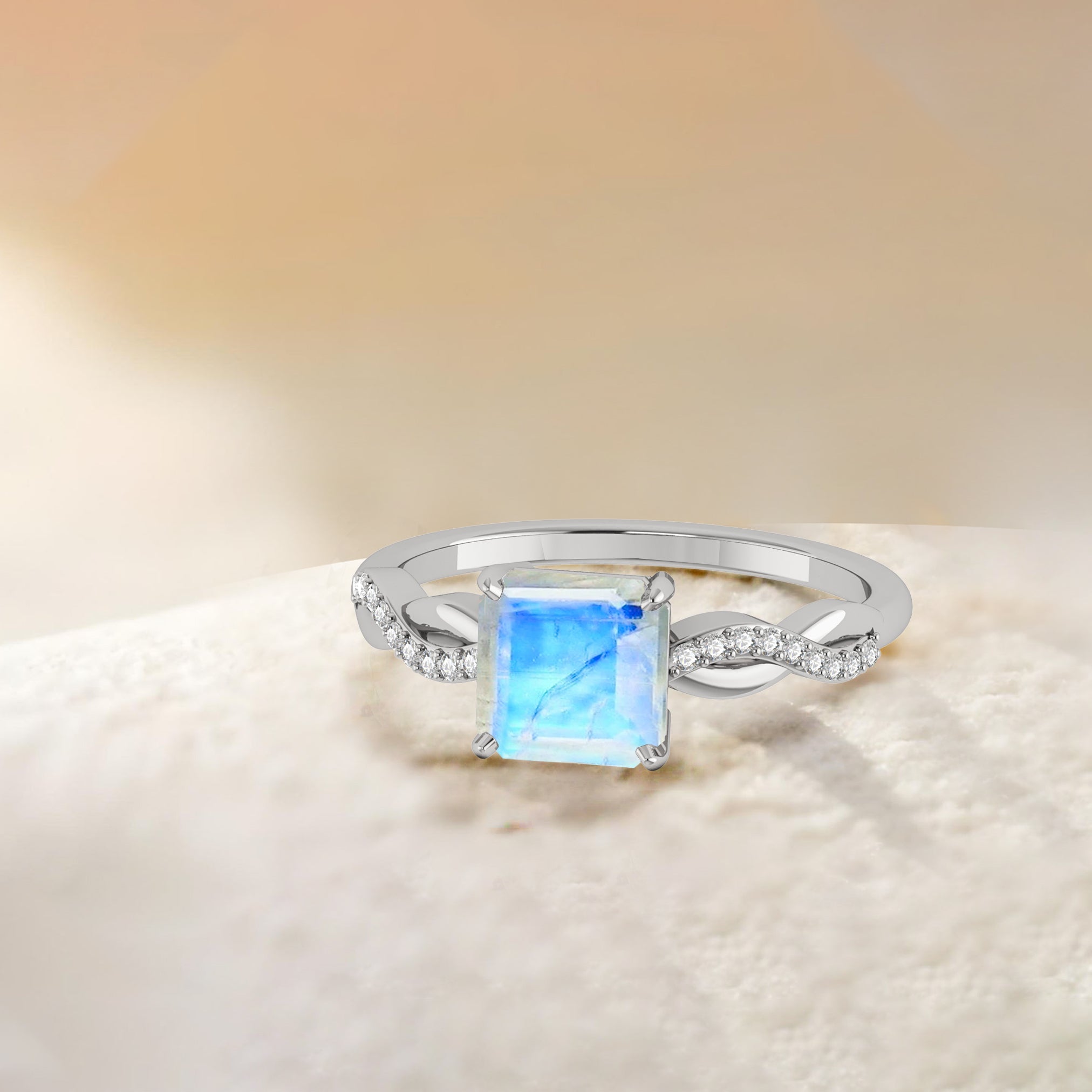 Natural Moonstone Square Crossover Ring for Women – Elegant Boho Jewelry for Everyday Wear & Special Occasions