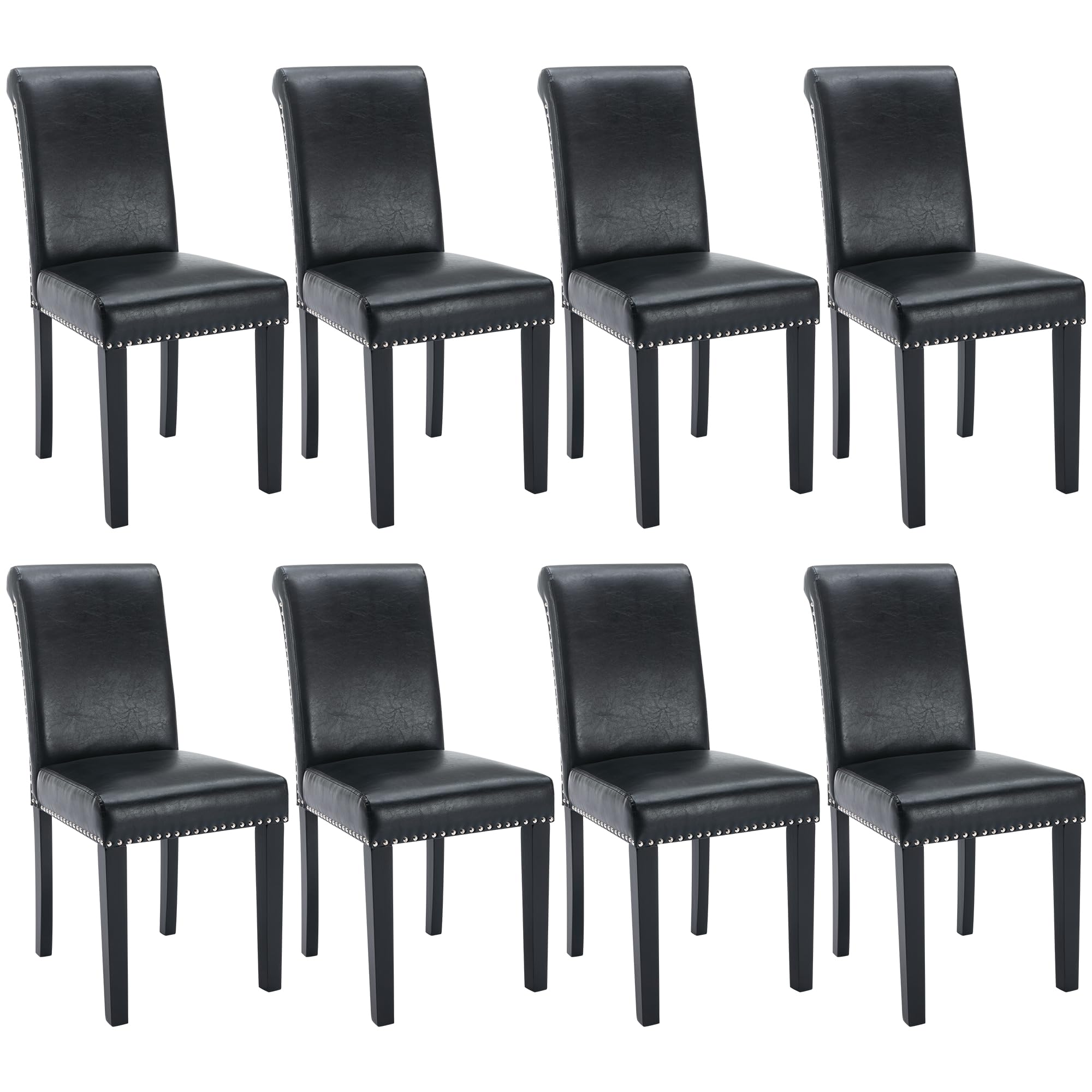 Westice 8-Piece Upholstered PU Leather Dining Chair Set with Nailhead Trim & Rubber Wood Legs - Modern Kitchen & Dining Room Chairs for Small Spaces, Apartment, Restaurant - Black (Perfect for Home Dining, Kitchen Island, Breakfast Nook & Compact Living Spaces)