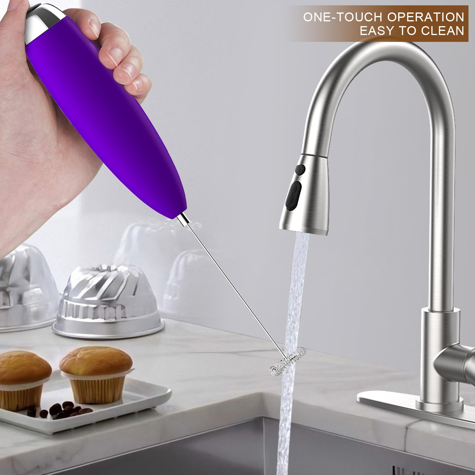 Electric Milk Frother for Coffee & Matcha - Upgraded Handheld Mini Whisk, Foamer & Drink Mixer for Cappuccino, Frappe, Hot Chocolate | Perfect for Home, Office & Coffee Shops (Violet)